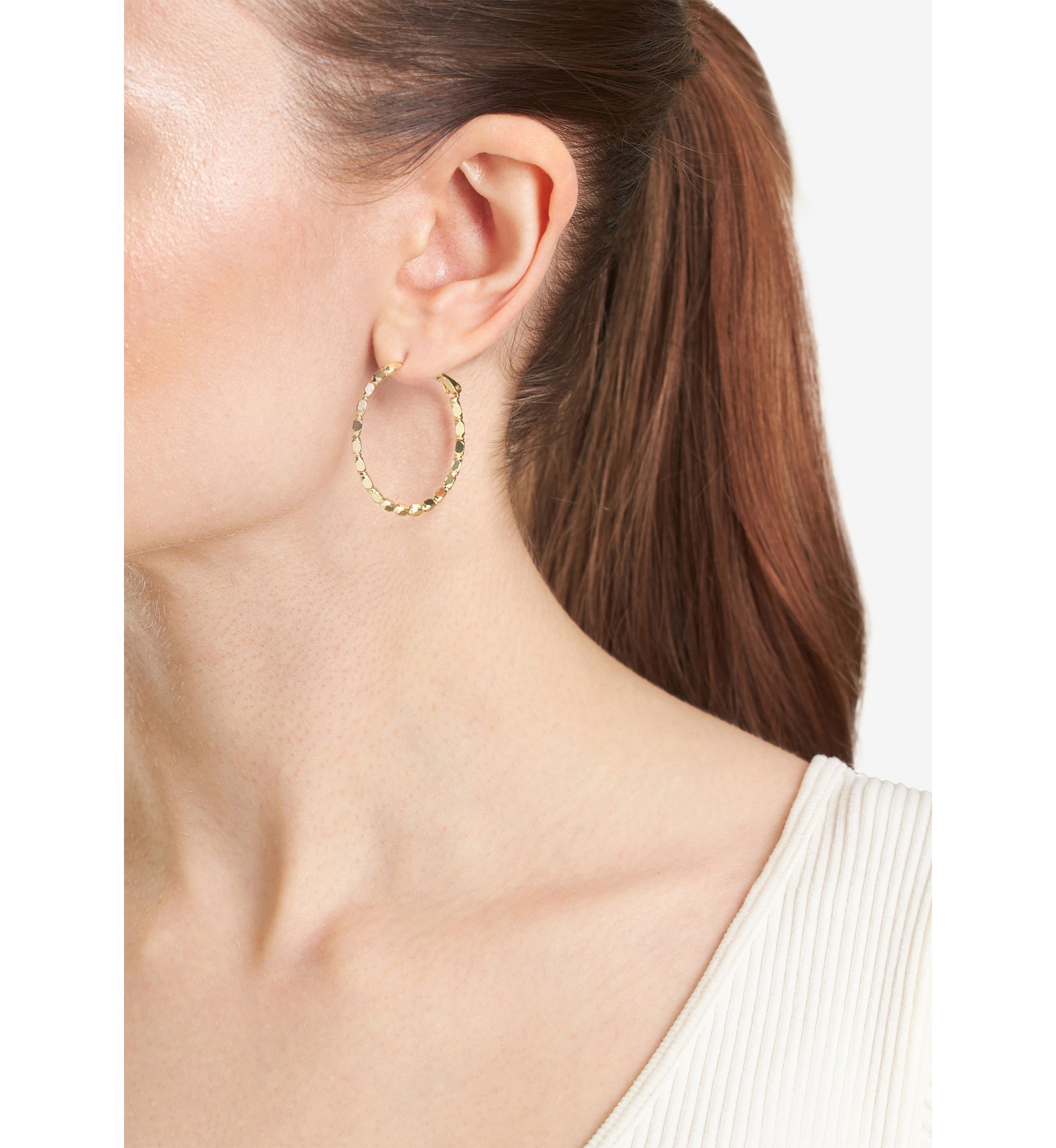 Plated Diamond-Cut Station Hoop Earrings