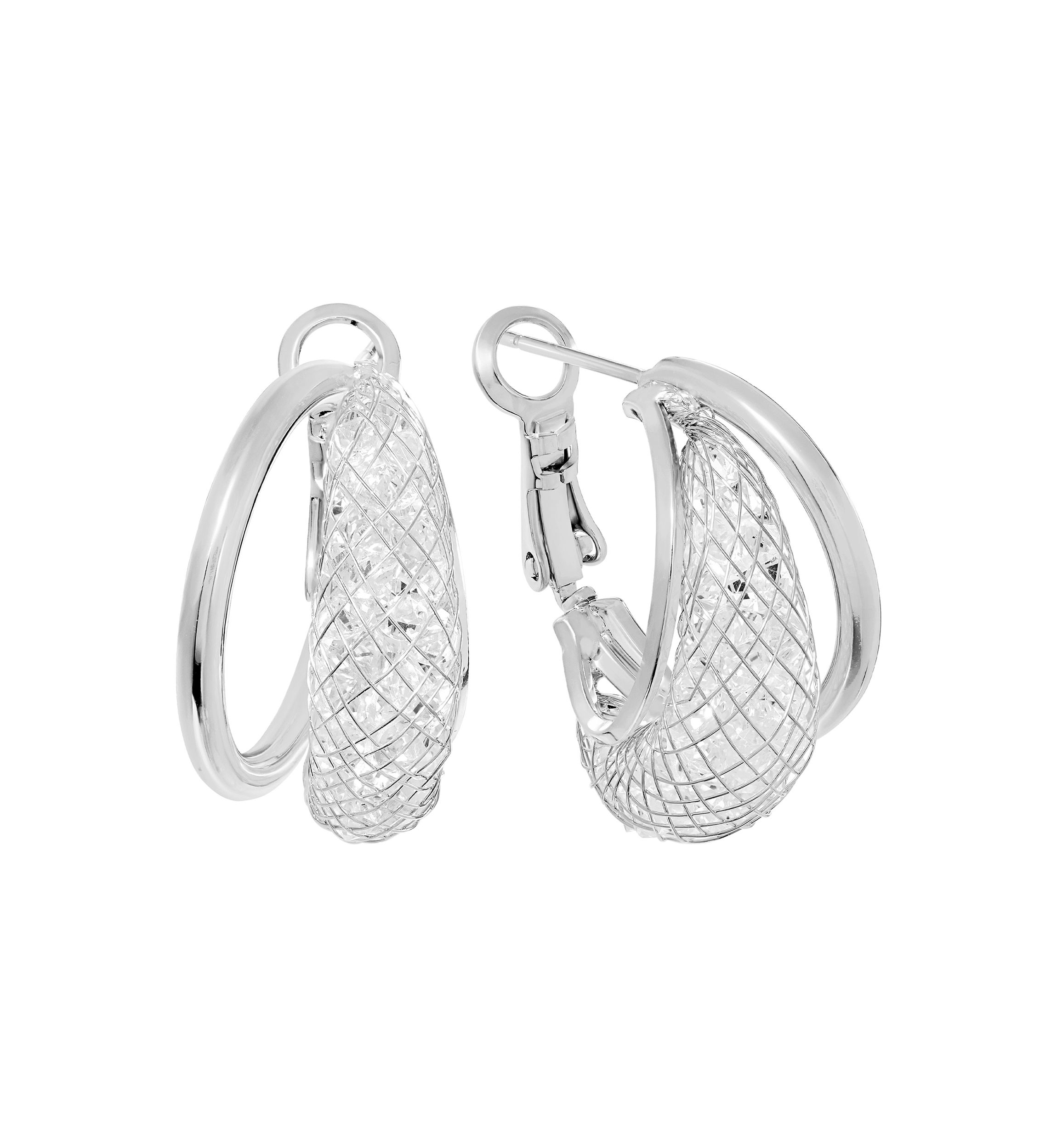 Plated Diamond Cut Mesh Hoop Earrings