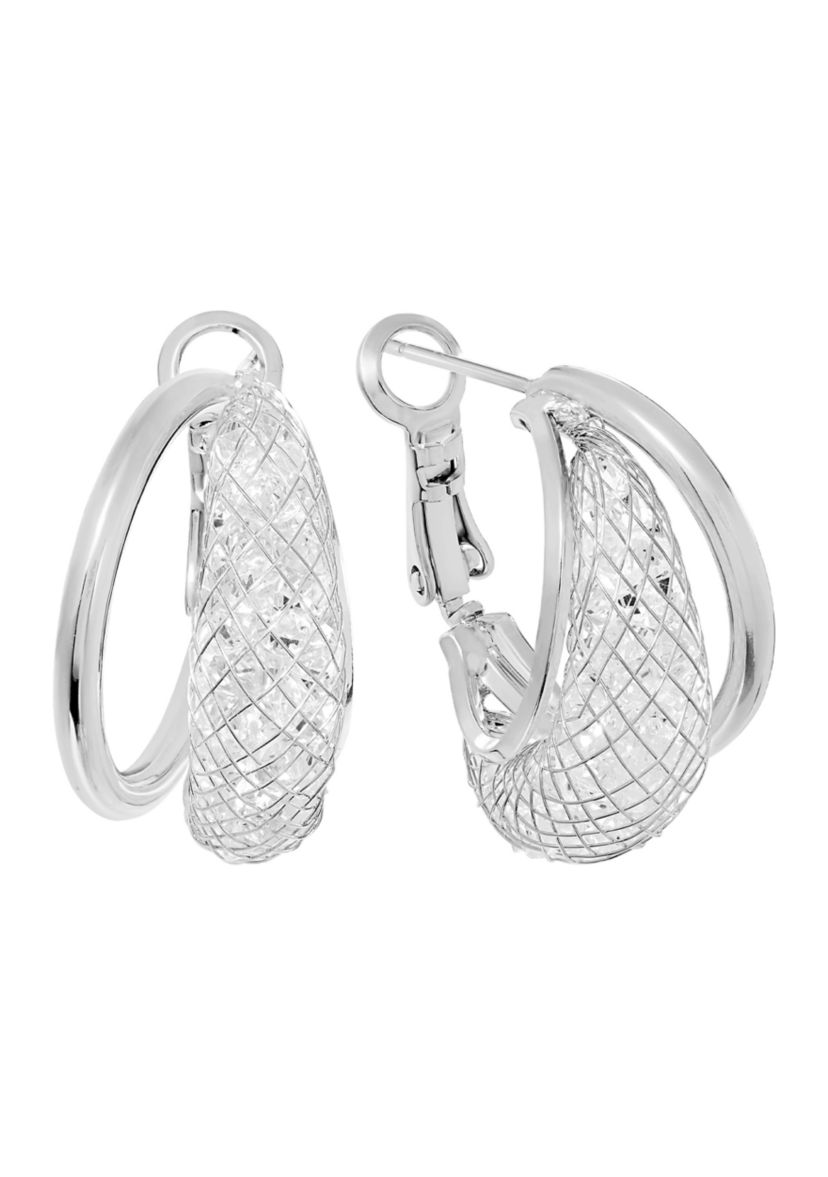 Plated Diamond Cut Mesh Hoop Earrings