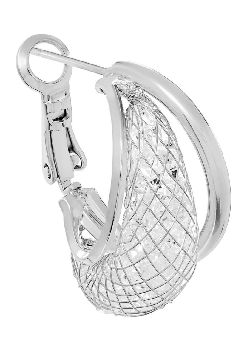 Plated Diamond Cut Mesh Hoop Earrings