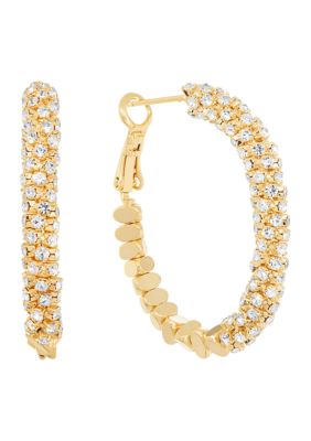 Belk Silverworks Gold Plated Cubic Zirconia Chain Hoop Twist Oblong Hoop Earrings