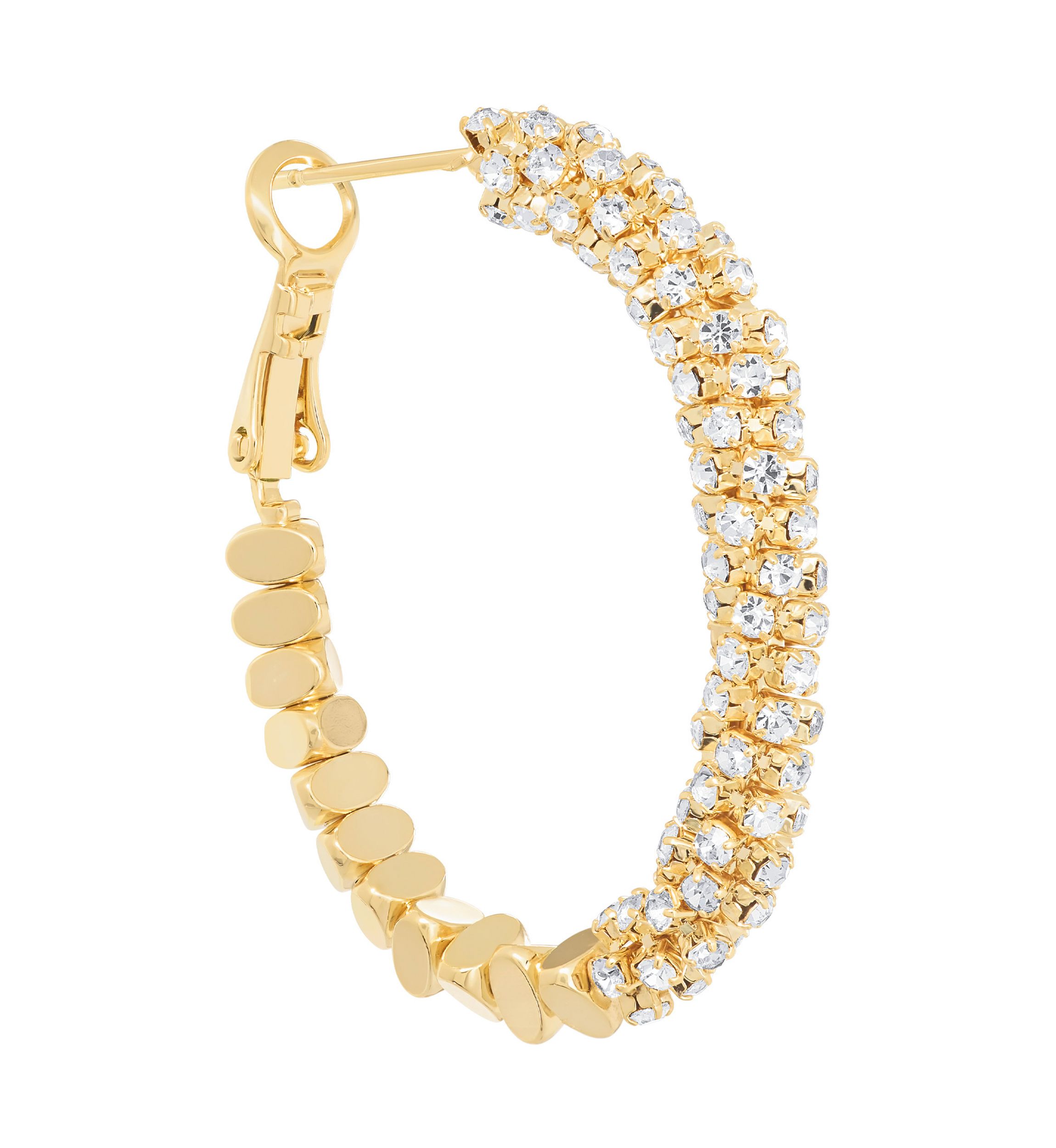 Gold Plated Cubic Zirconia Chain Hoop Twist Oblong Hoop Earrings