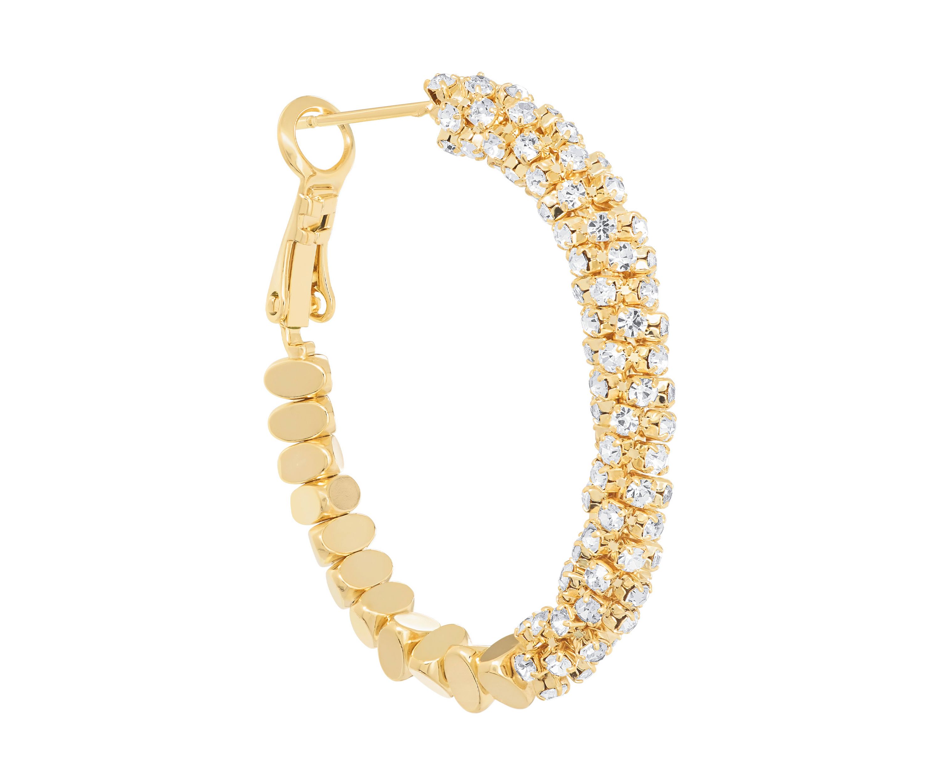 Gold Plated Cubic Zirconia Chain Hoop Twist Oblong Hoop Earrings