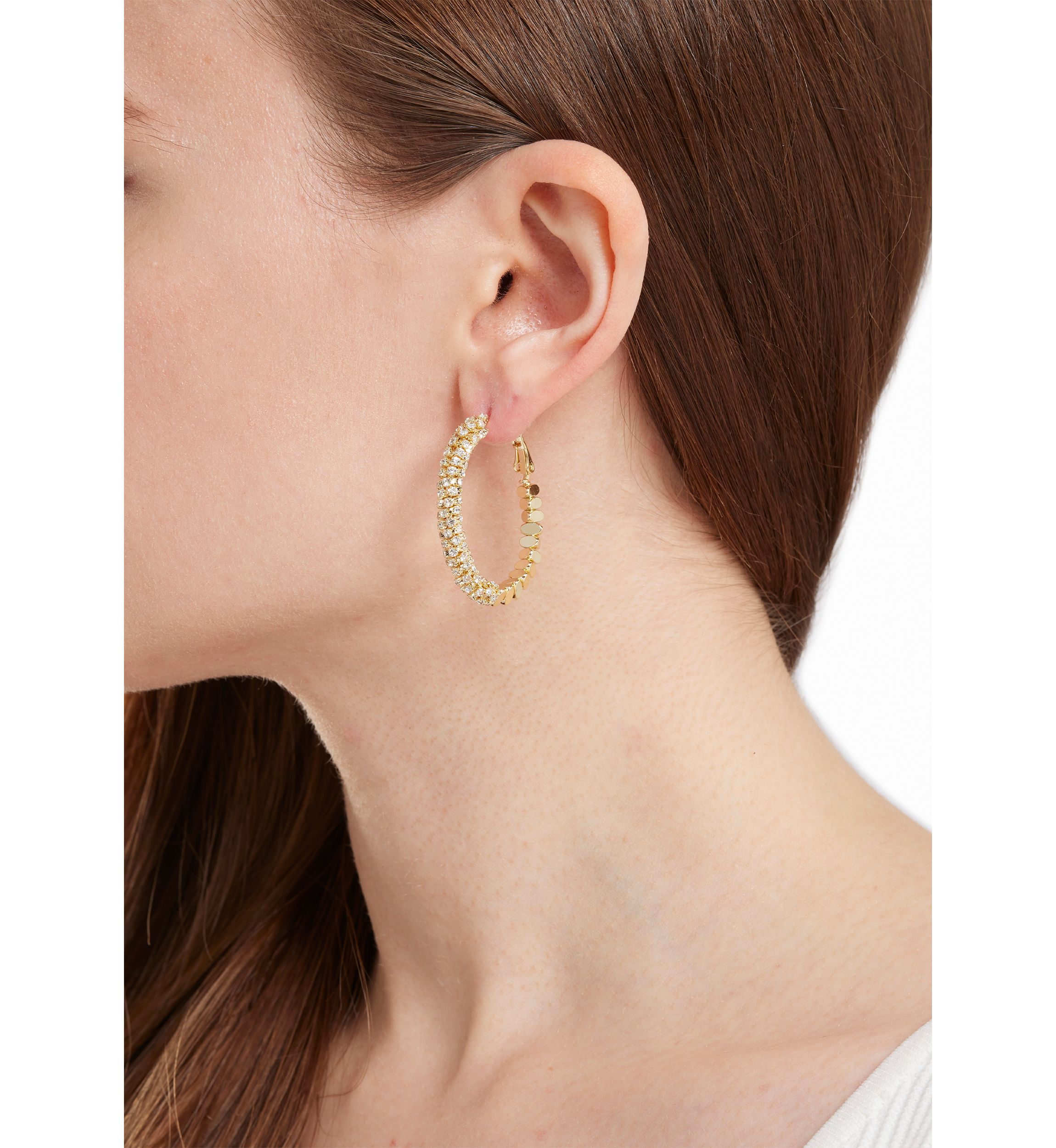Gold Plated Cubic Zirconia Chain Hoop Twist Oblong Hoop Earrings