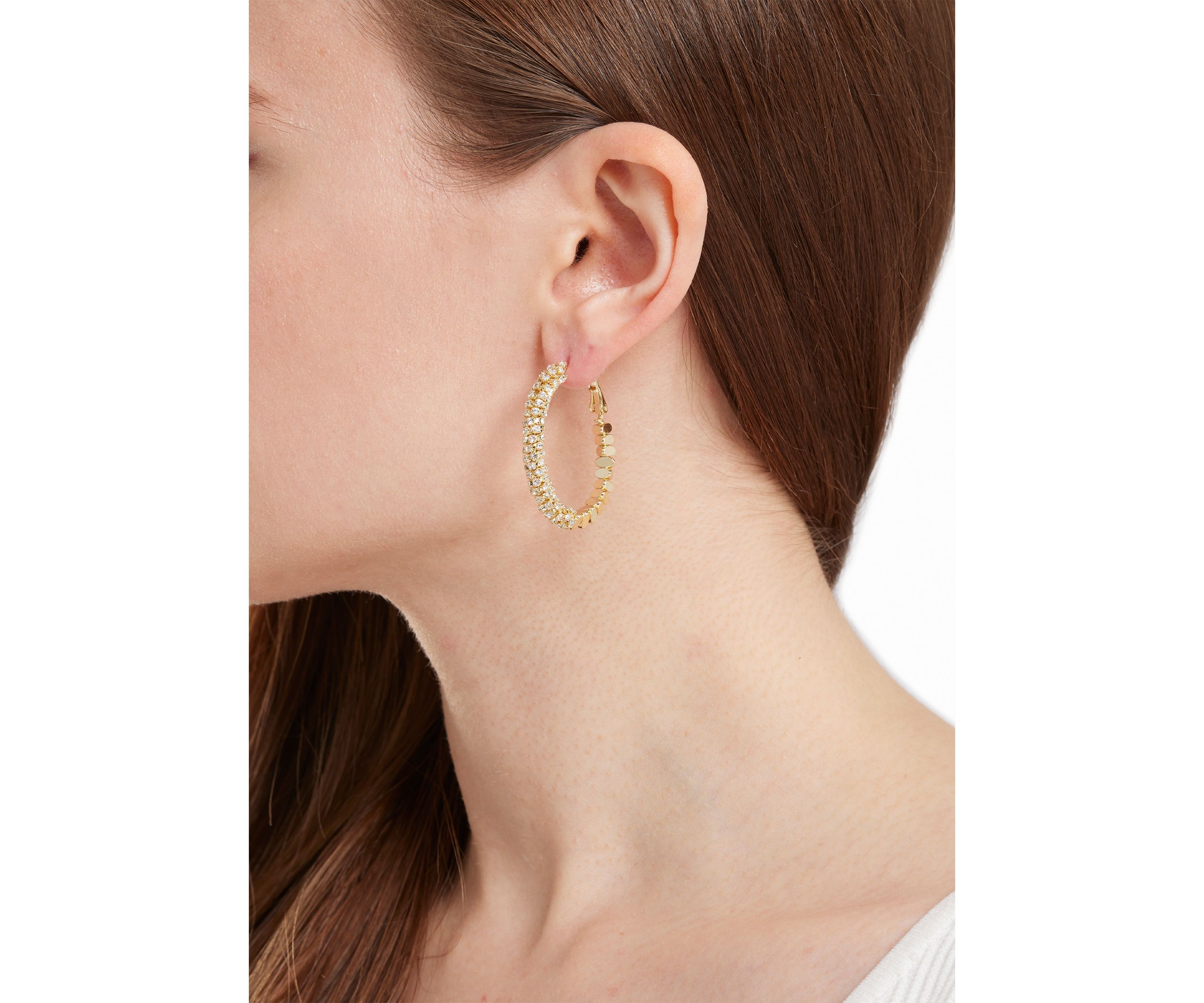 Gold Plated Cubic Zirconia Chain Hoop Twist Oblong Hoop Earrings