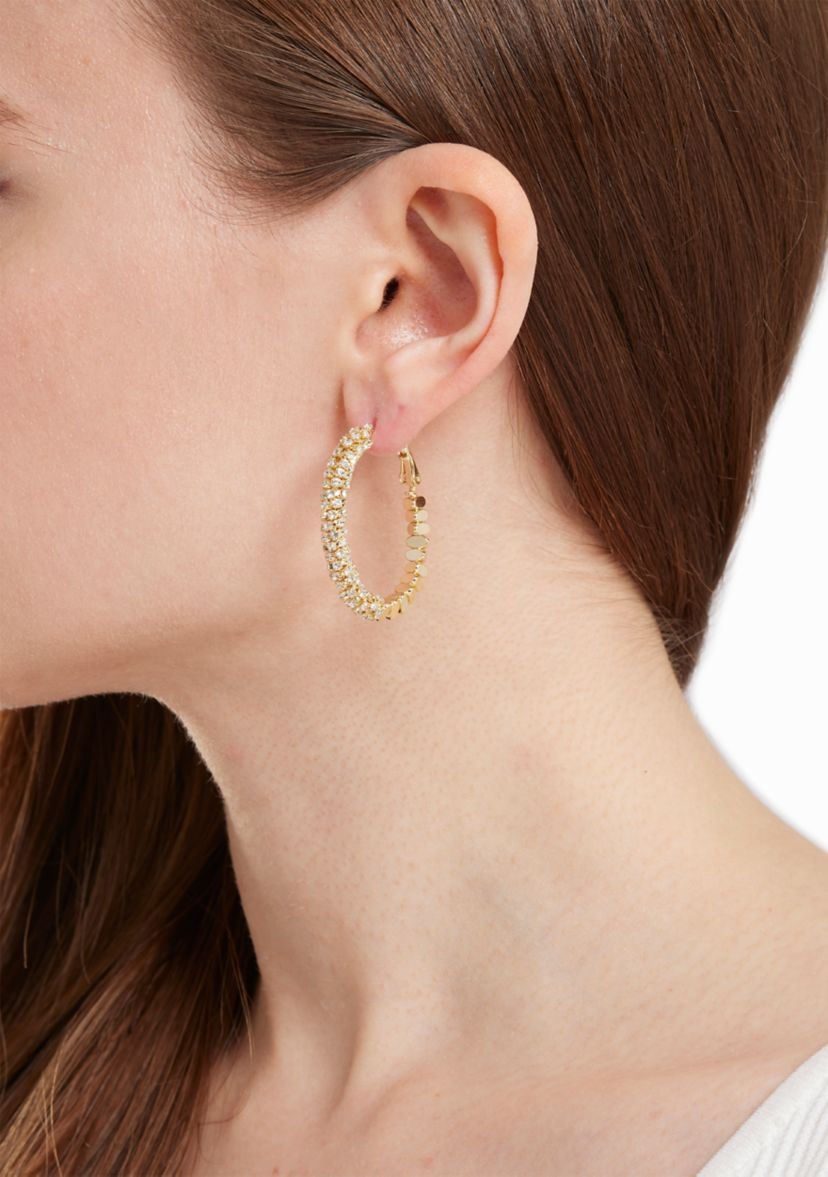 Gold Plated Cubic Zirconia Chain Hoop Twist Oblong Hoop Earrings