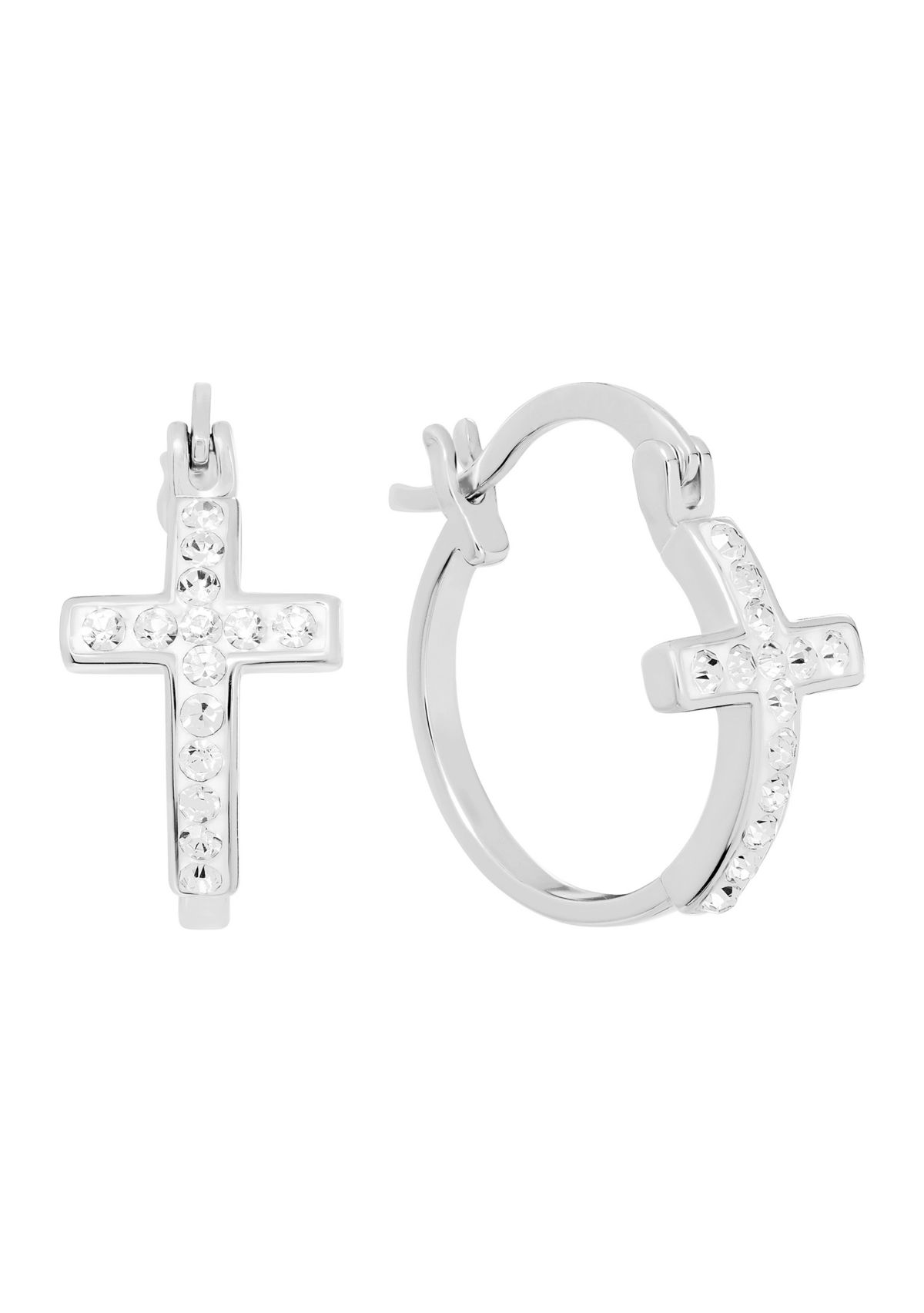 Plated Crystal Cross Clicktop Hoop Earrings