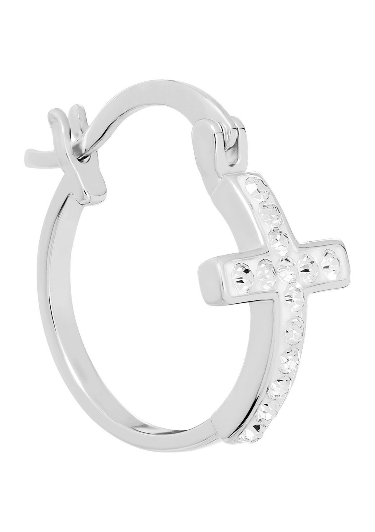 Plated Crystal Cross Clicktop Hoop Earrings