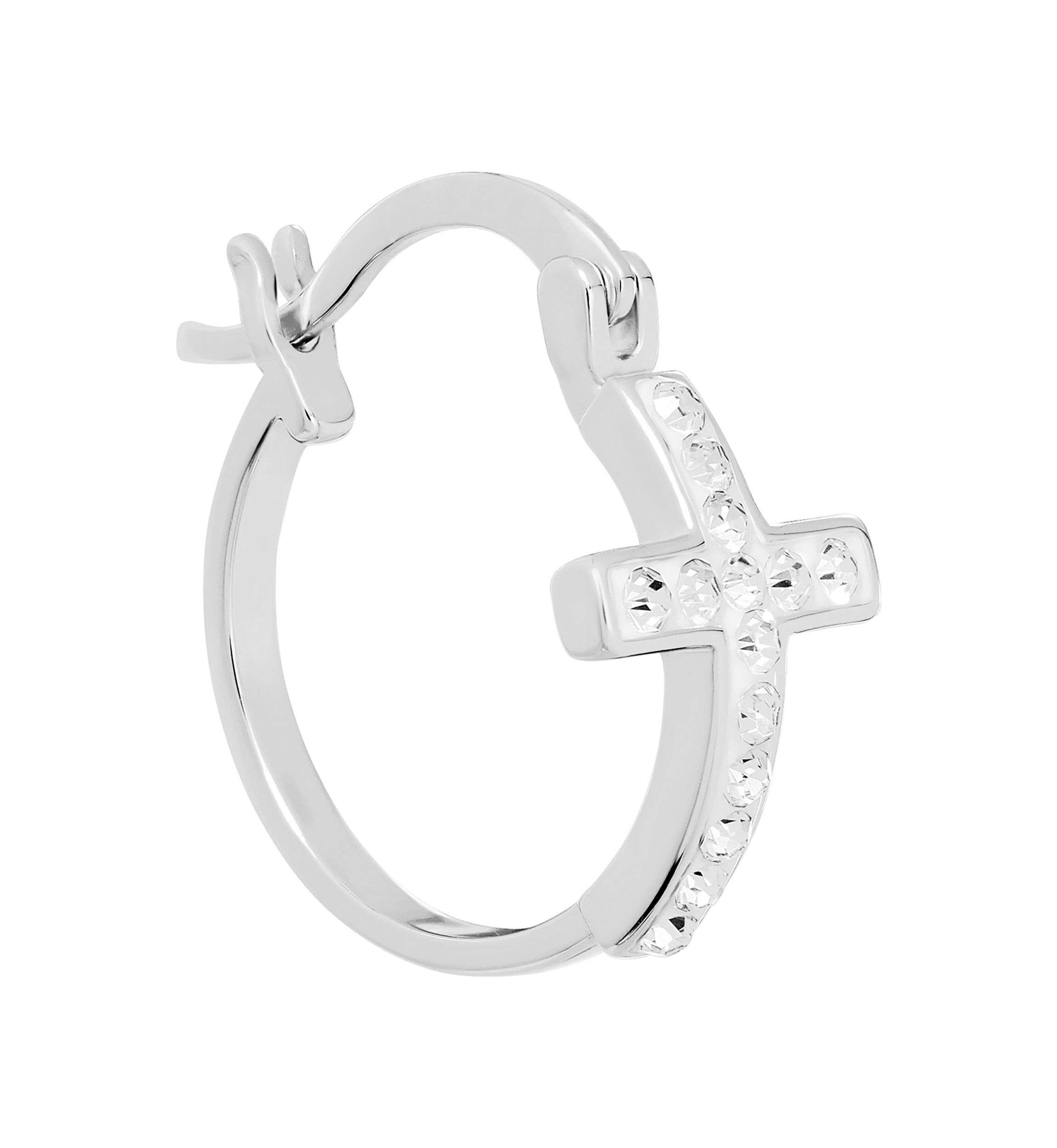 Plated Crystal Cross Clicktop Hoop Earrings