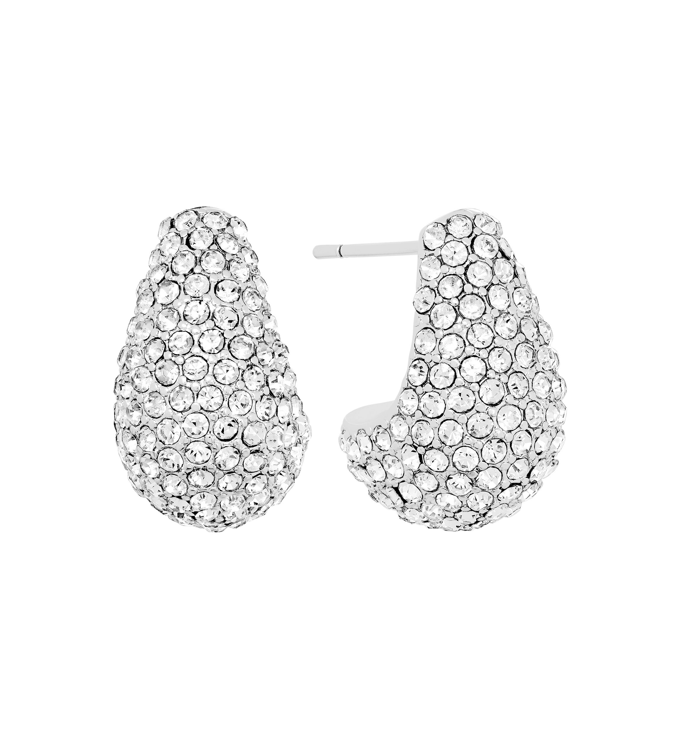Plated Crystal J-Hoop Post Earrings