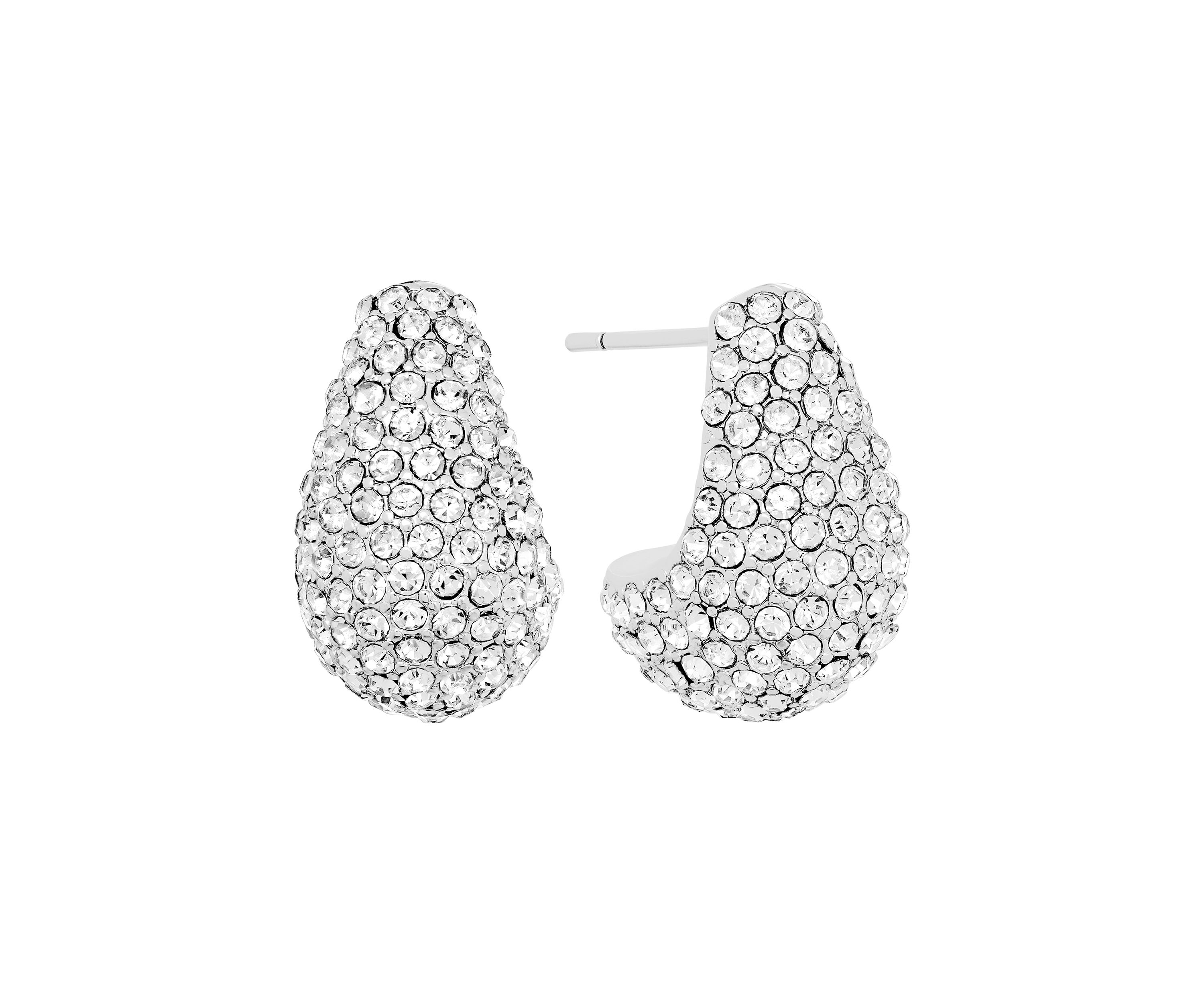 Plated Crystal J-Hoop Post Earrings