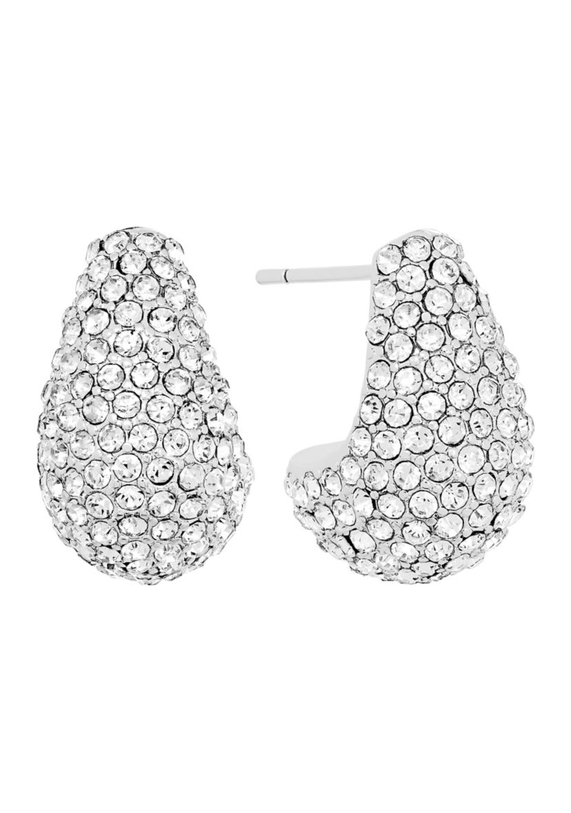 Plated Crystal J-Hoop Post Earrings