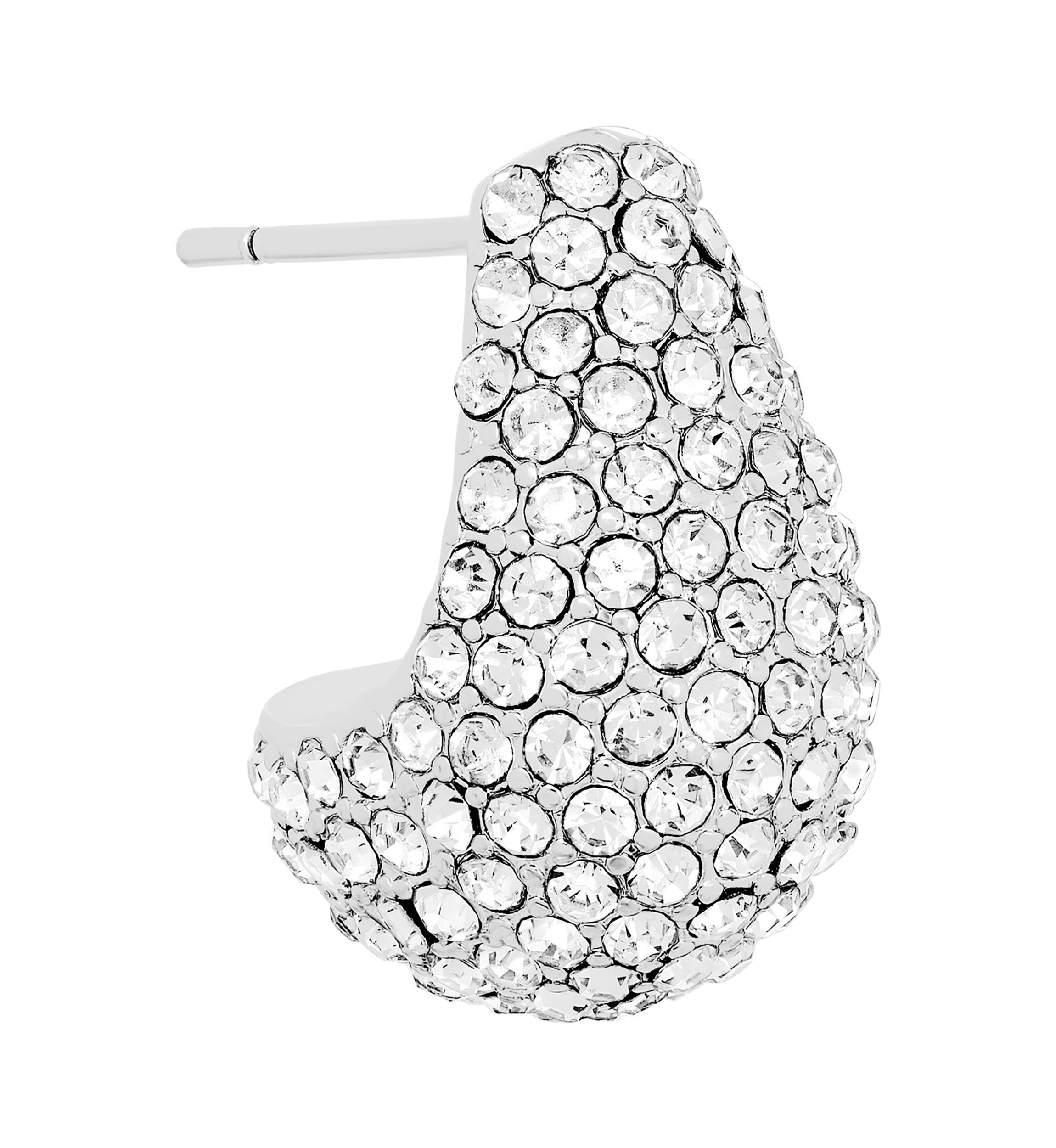 Plated Crystal J-Hoop Post Earrings