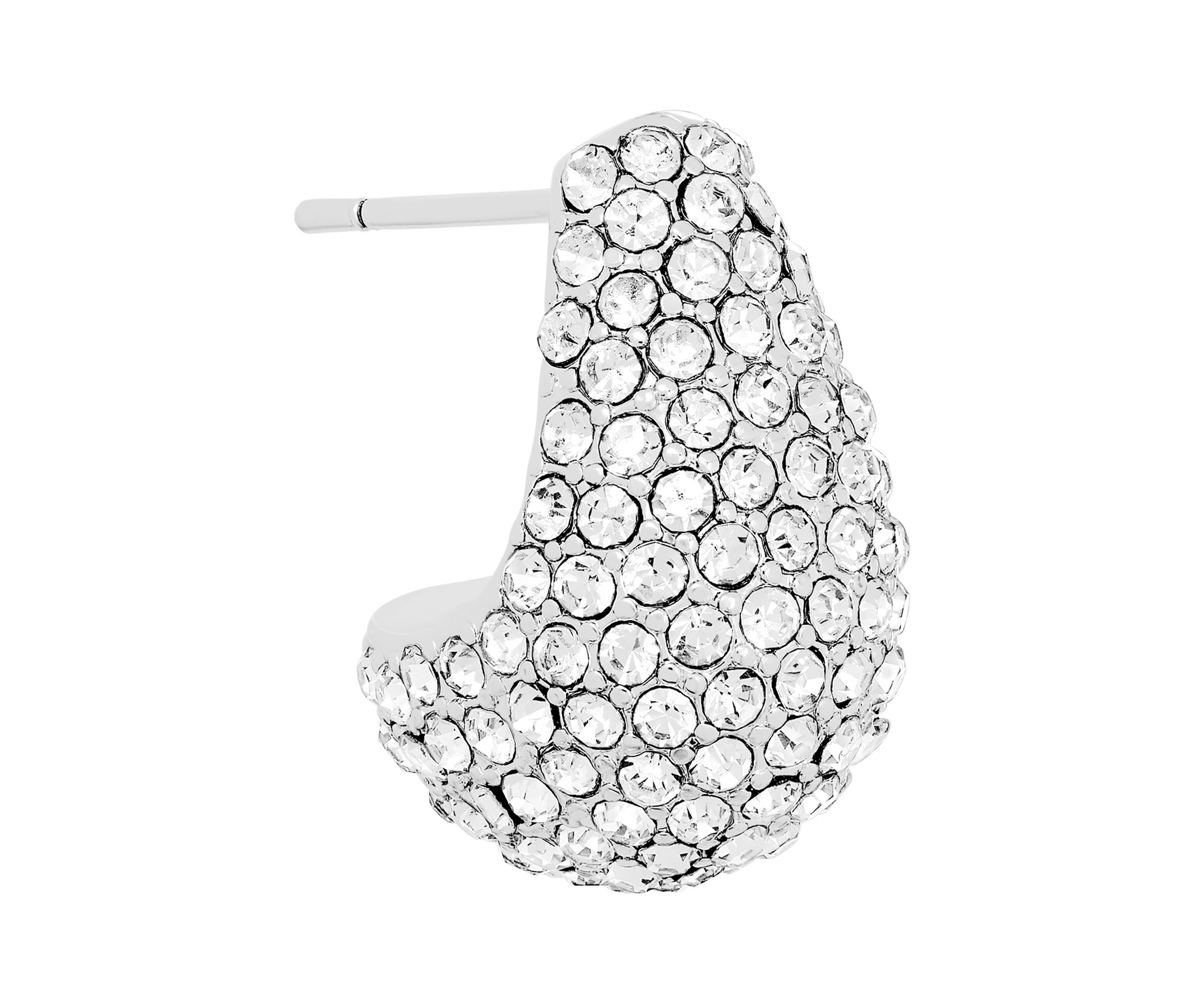 Plated Crystal J-Hoop Post Earrings