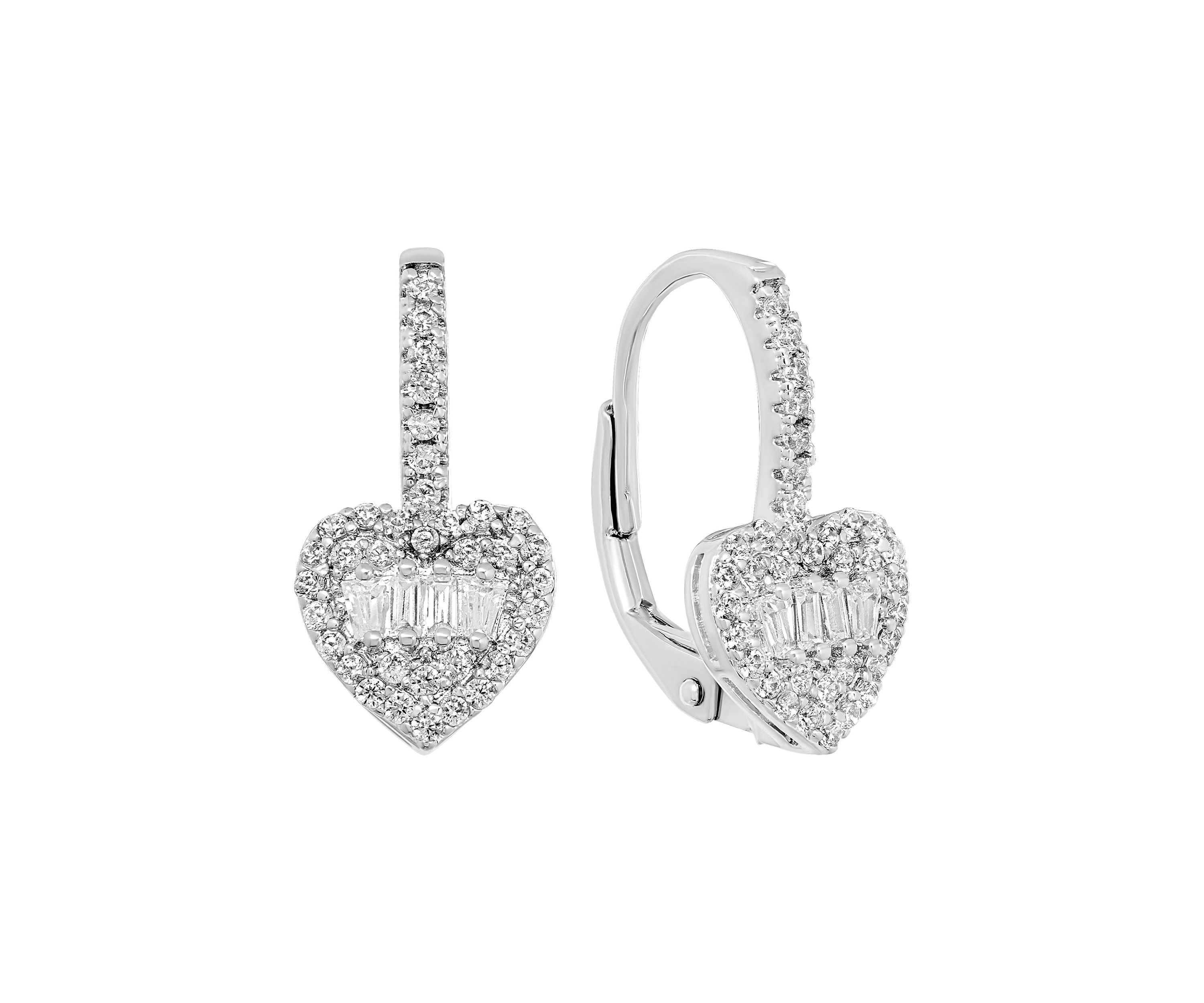 Silver Plated Cubic Pavé Zirconia Heart Drop Earrings