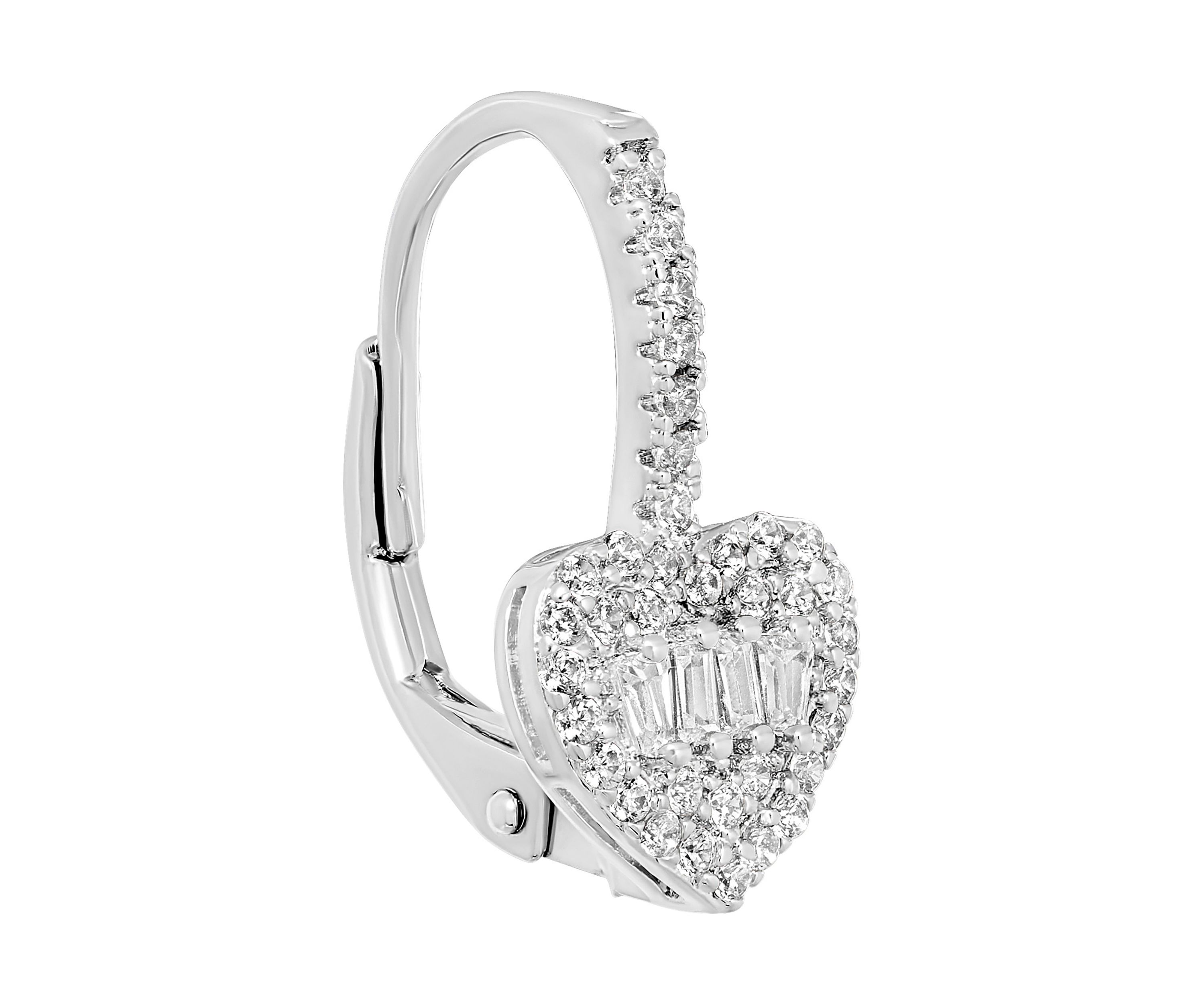 Silver Plated Cubic Pavé Zirconia Heart Drop Earrings