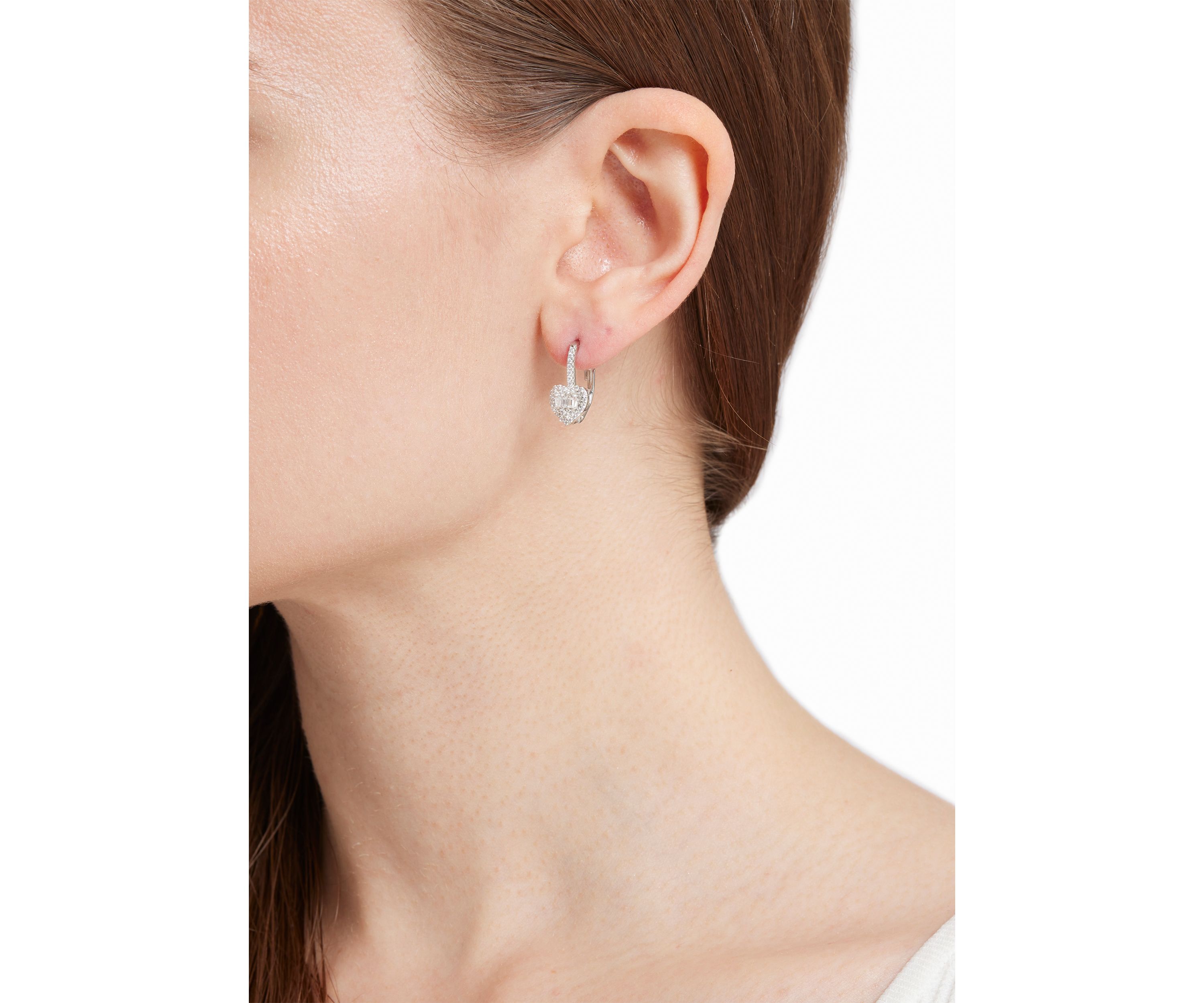 Silver Plated Cubic Pavé Zirconia Heart Drop Earrings