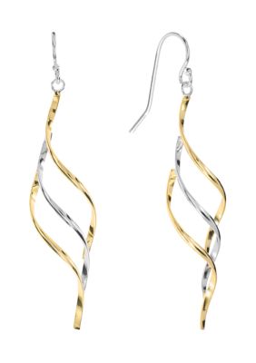 Belk Silverworks Two Tone Plated Open Wave Drop Earrings