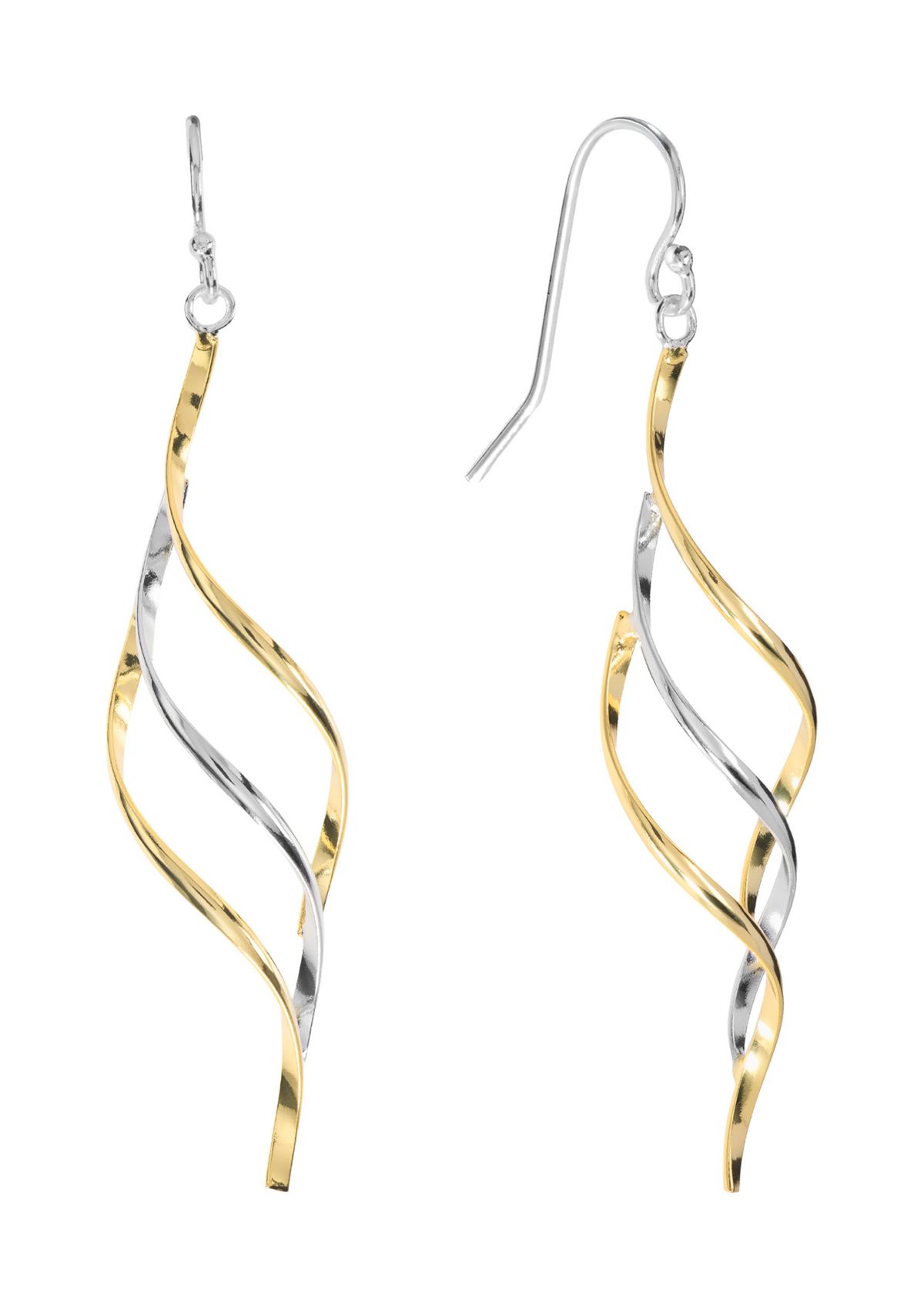 Two Tone Plated Open Wave Drop Earrings