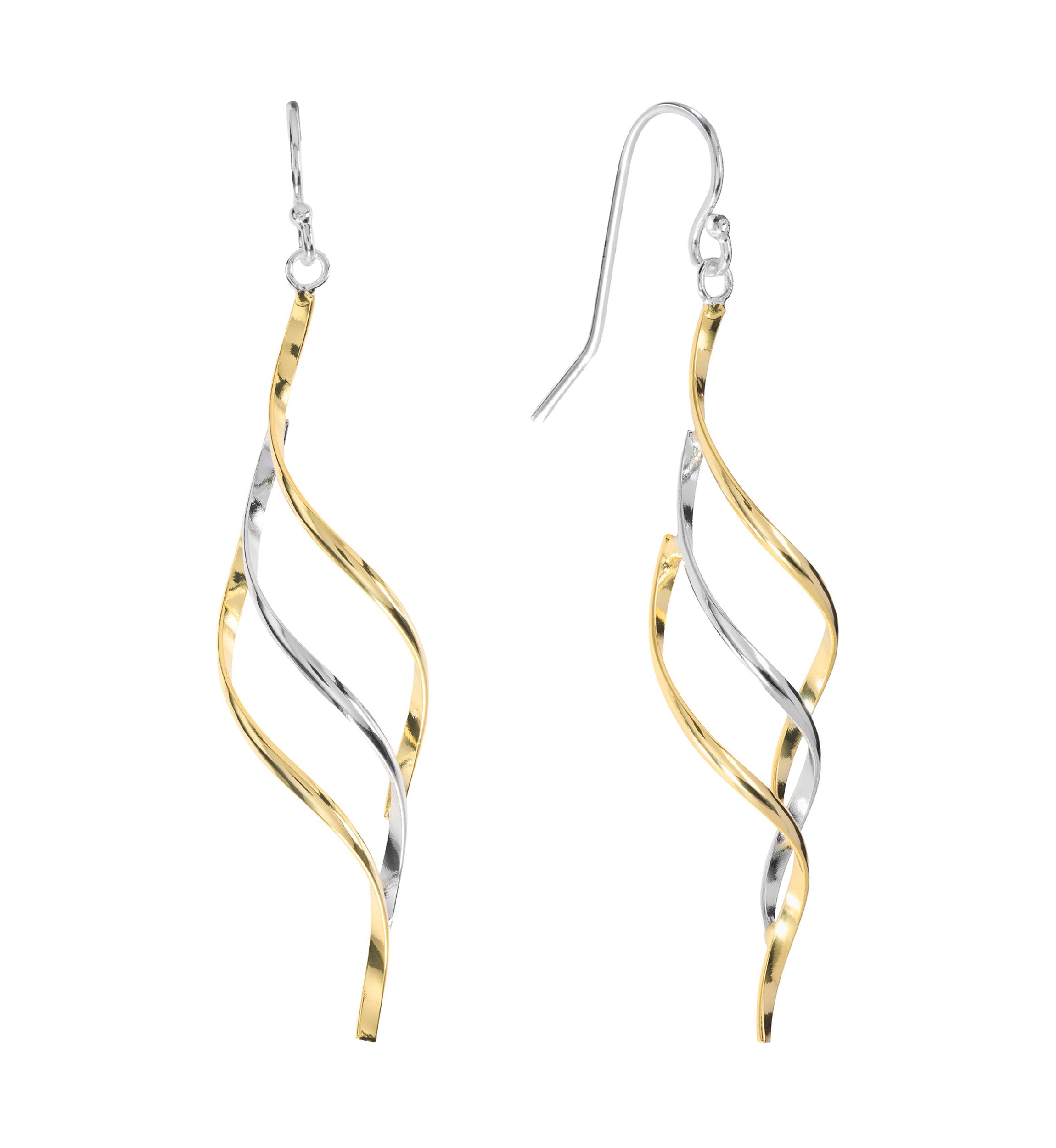 Two Tone Plated Open Wave Drop Earrings