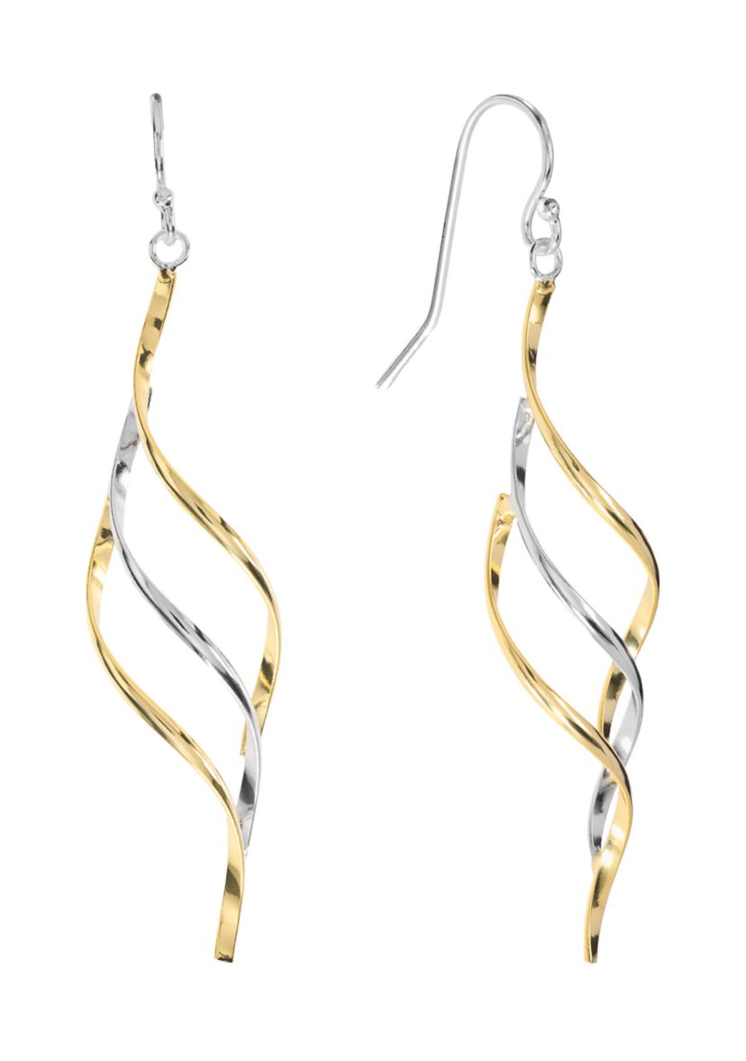 Two Tone Plated Open Wave Drop Earrings