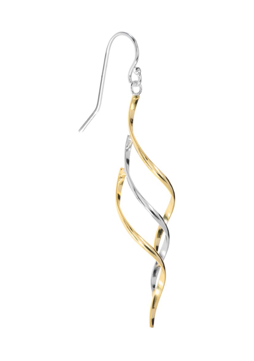 Two Tone Plated Open Wave Drop Earrings