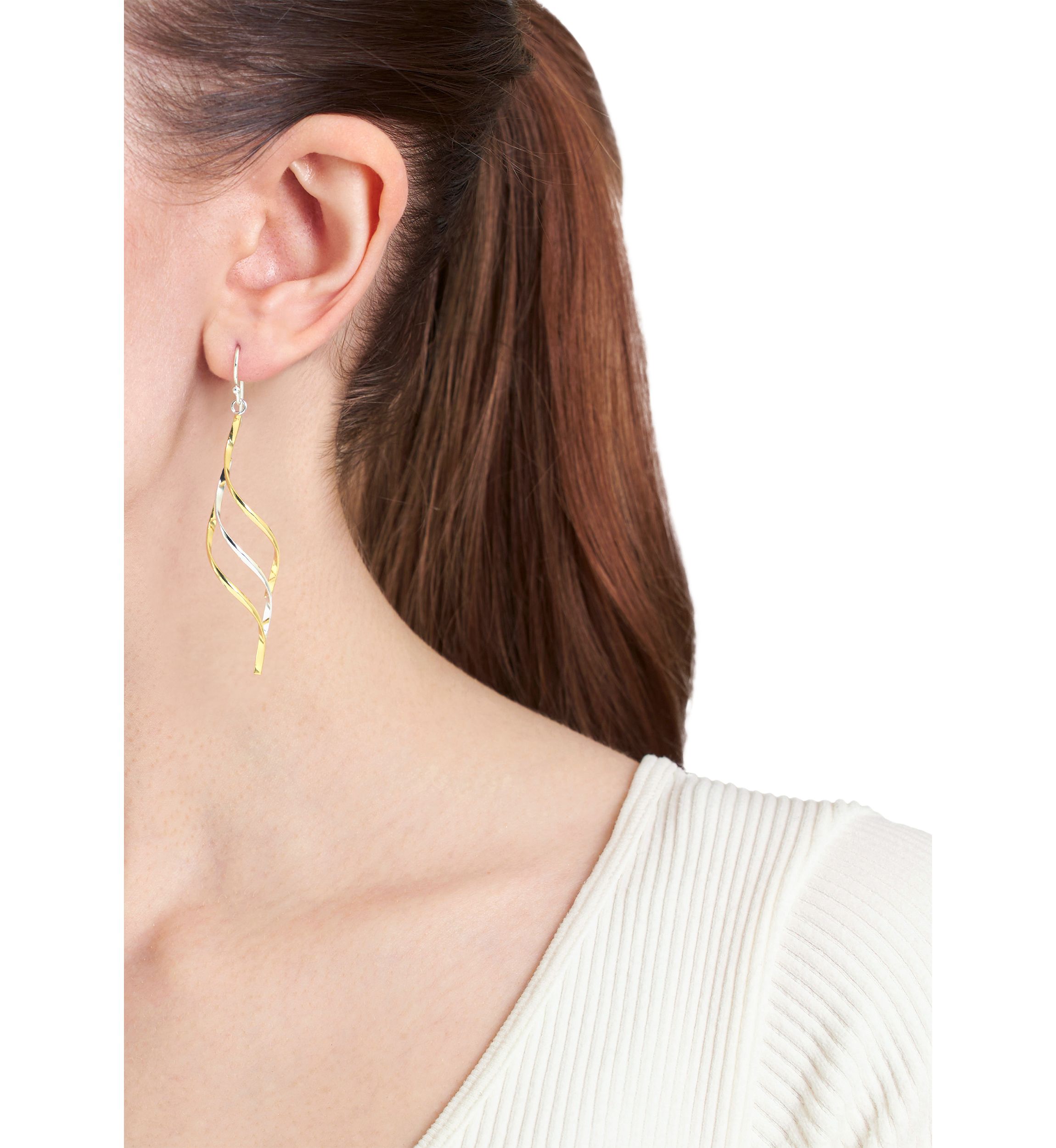 Two Tone Plated Open Wave Drop Earrings