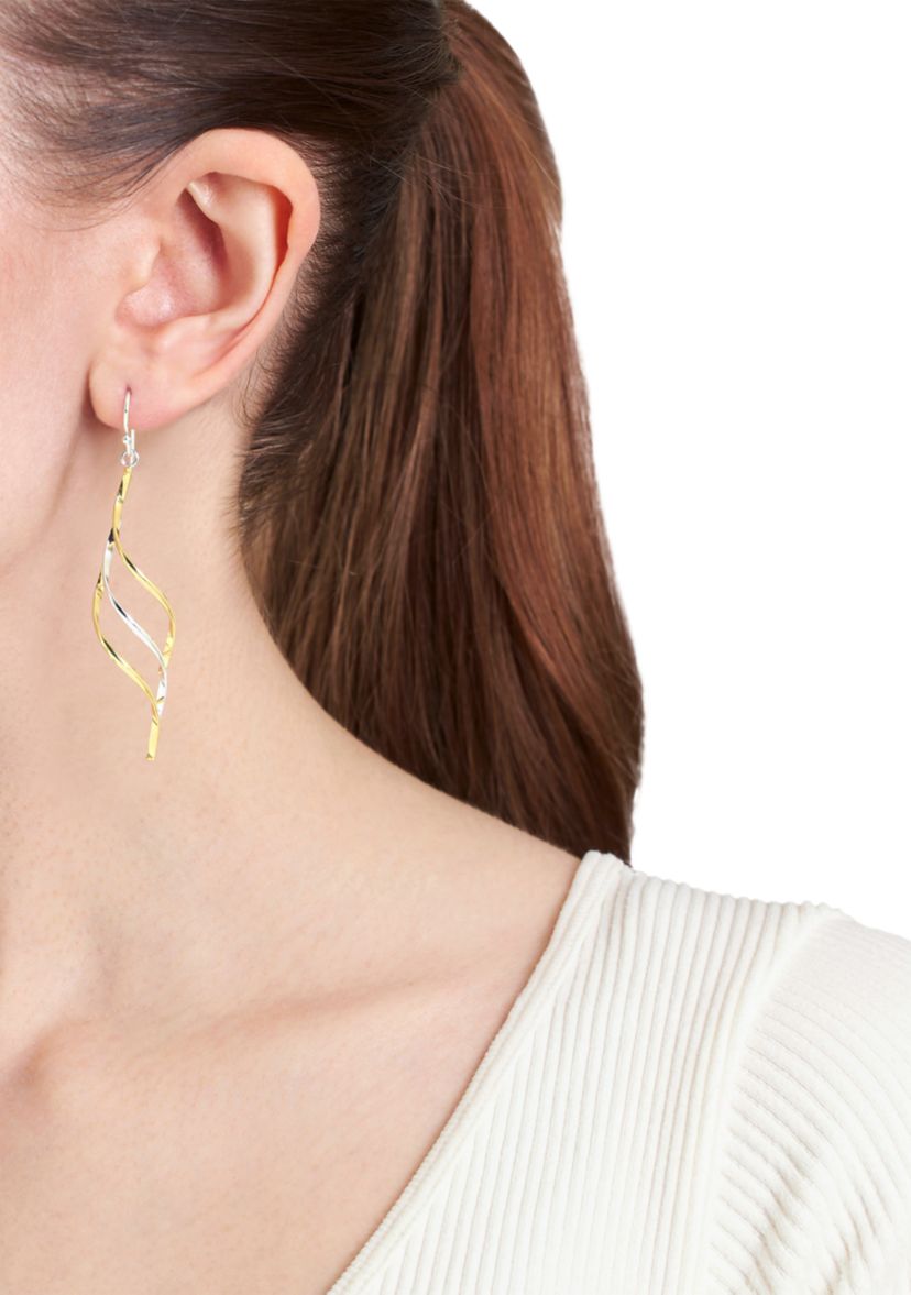 Two Tone Plated Open Wave Drop Earrings