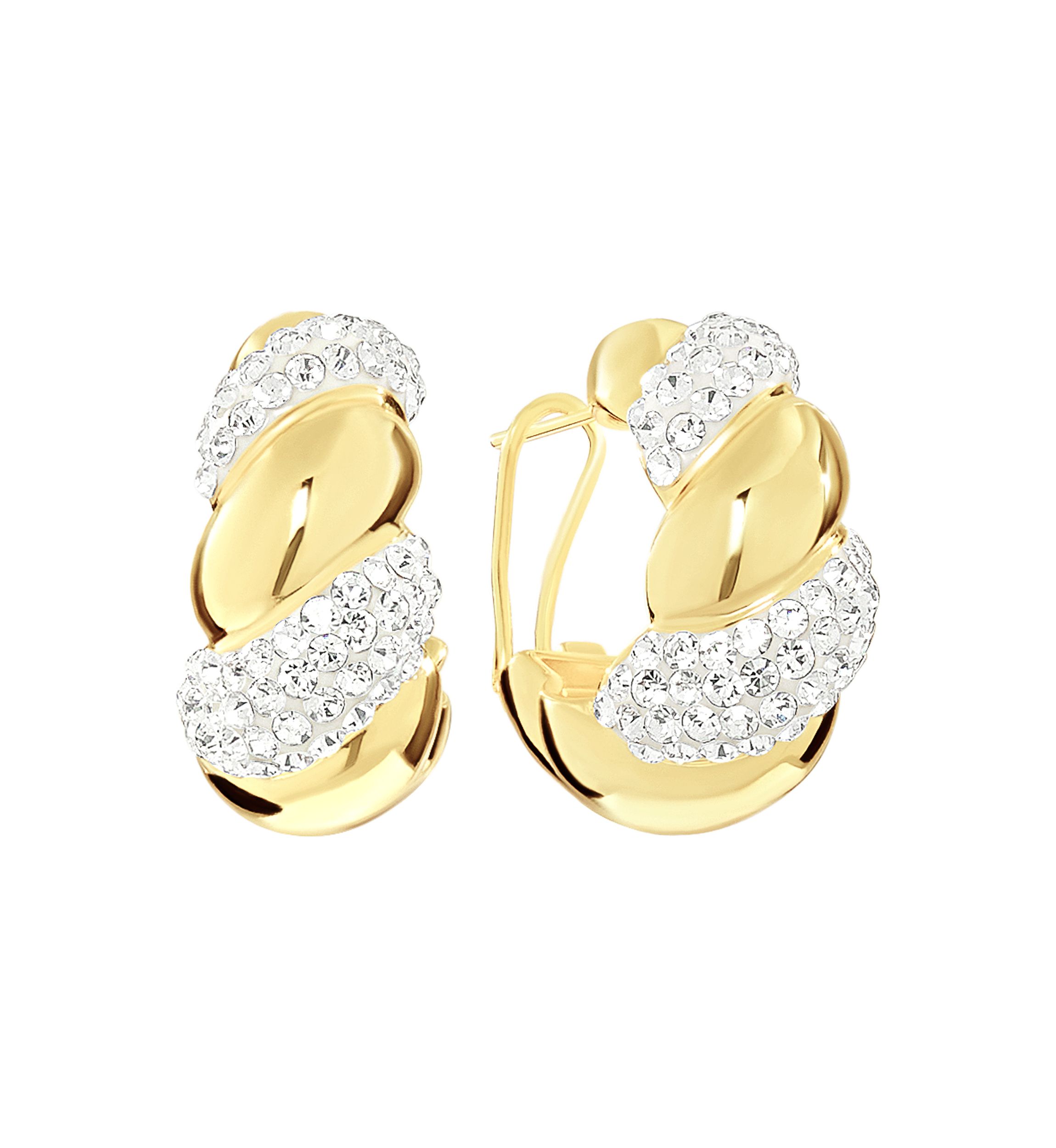 Plated Crystal Croissant Puffy J Hoop Earrings