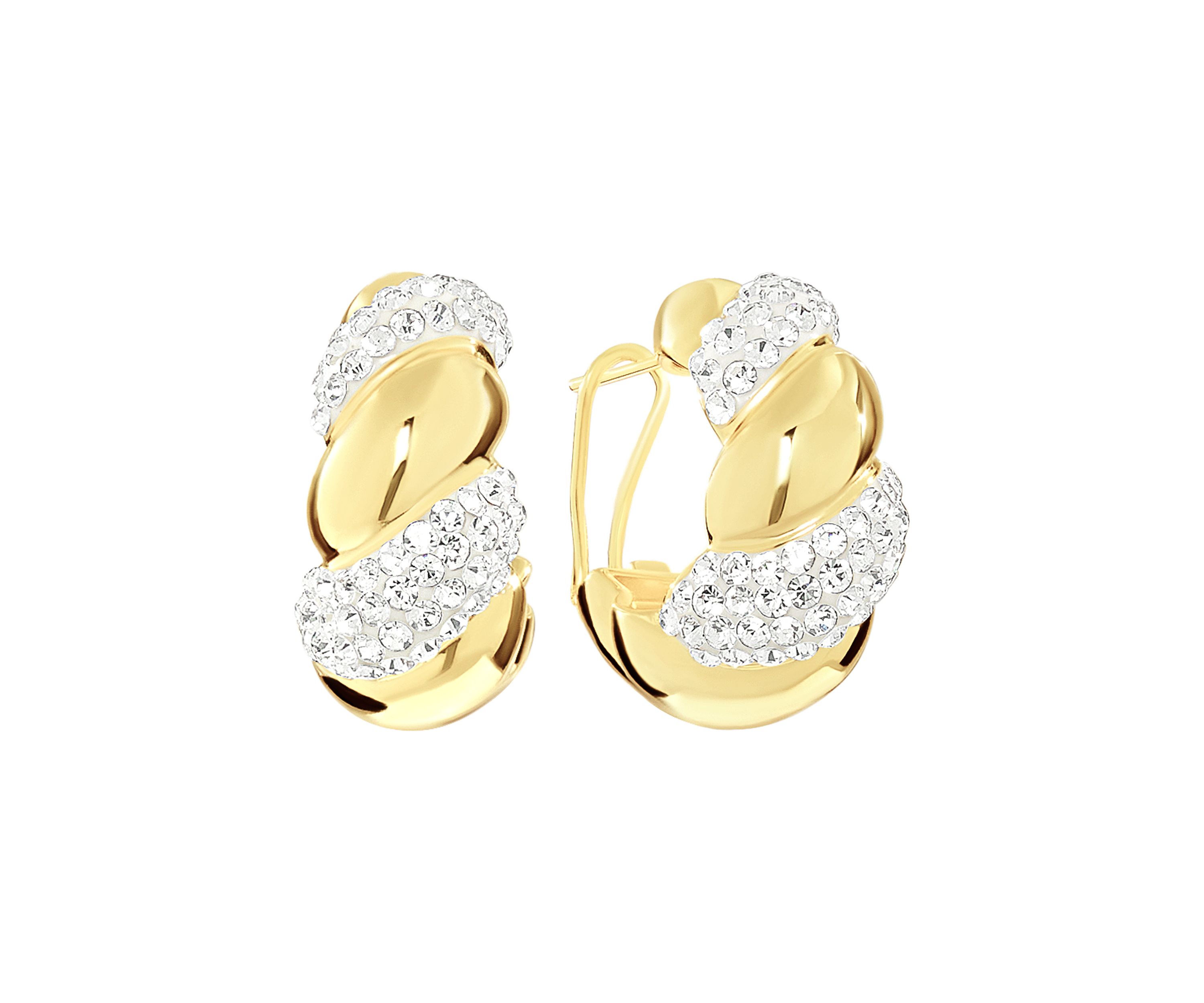 Plated Crystal Croissant Puffy J Hoop Earrings