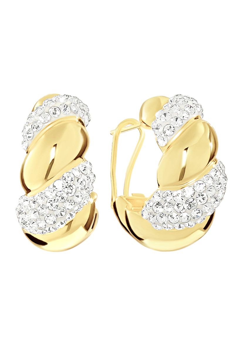Plated Crystal Croissant Puffy J Hoop Earrings