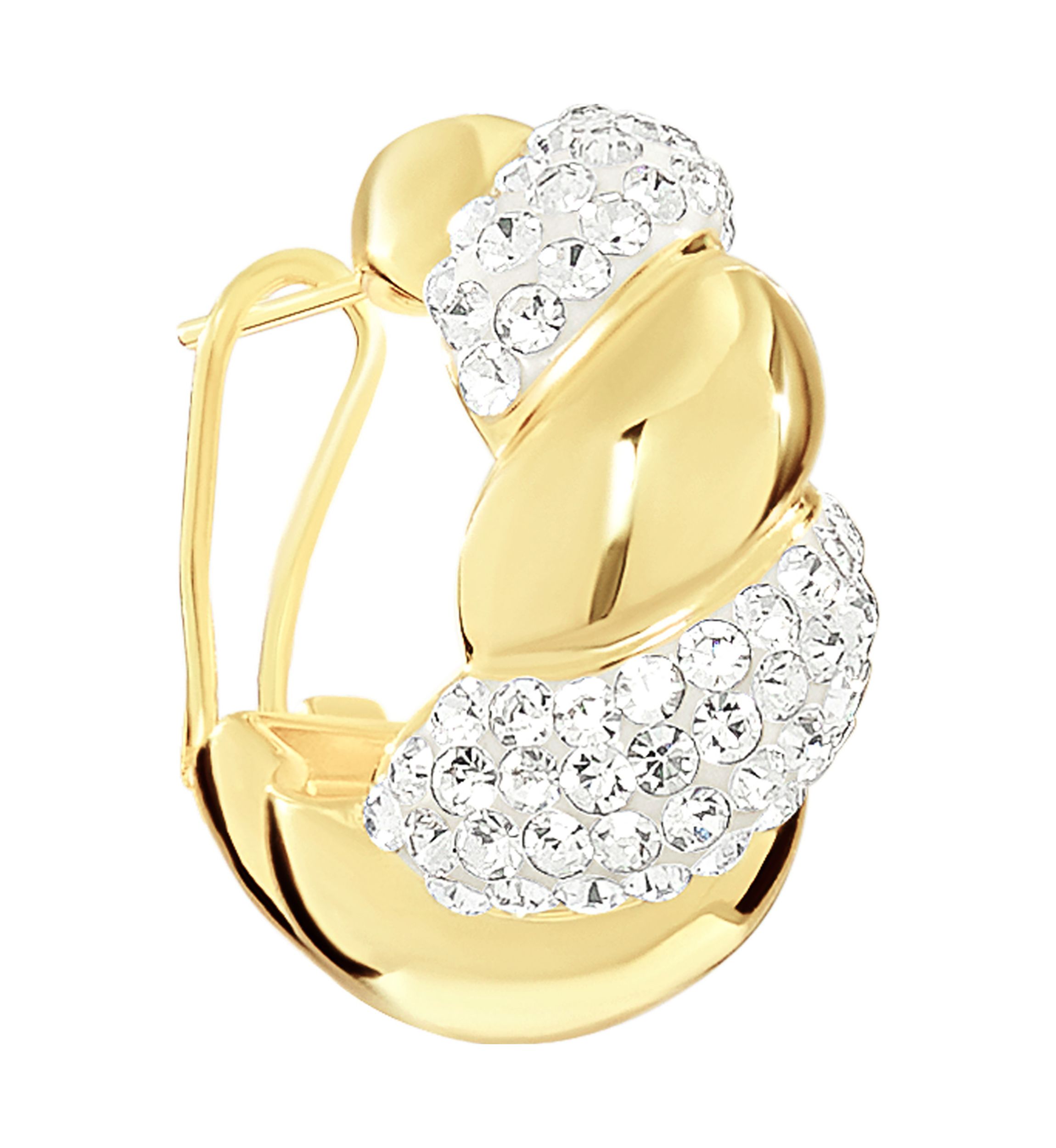 Plated Crystal Croissant Puffy J Hoop Earrings