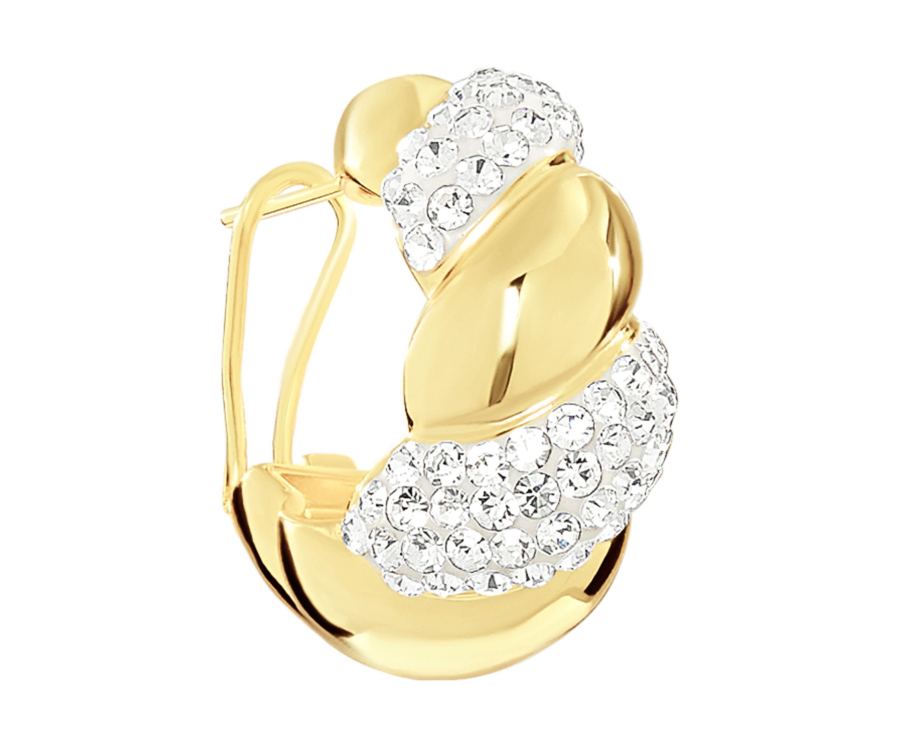 Plated Crystal Croissant Puffy J Hoop Earrings