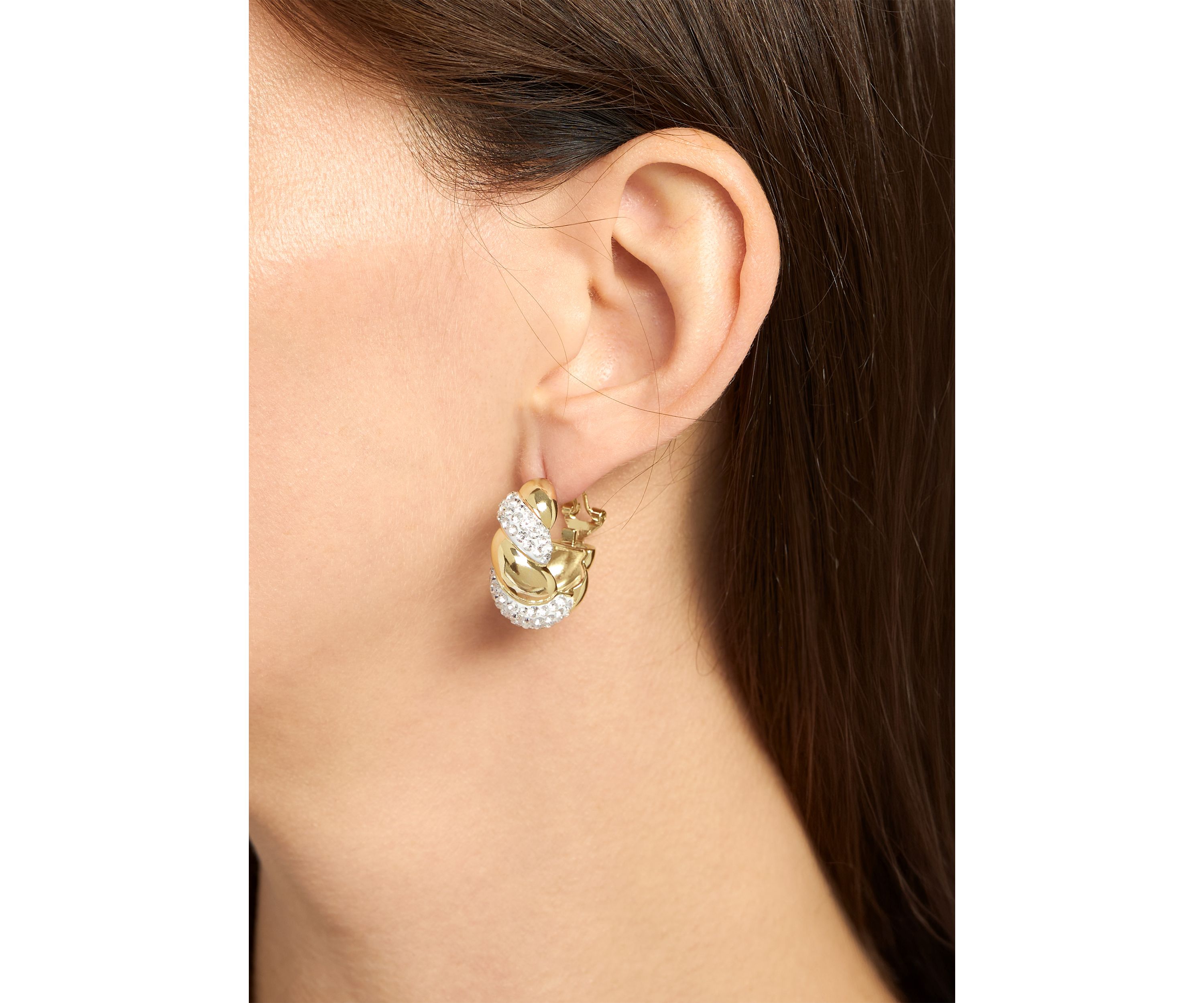 Plated Crystal Croissant Puffy J Hoop Earrings