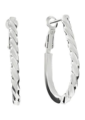 Belk Silverworks Silver Plated Oblong Twist and Flat Hoop Earrings