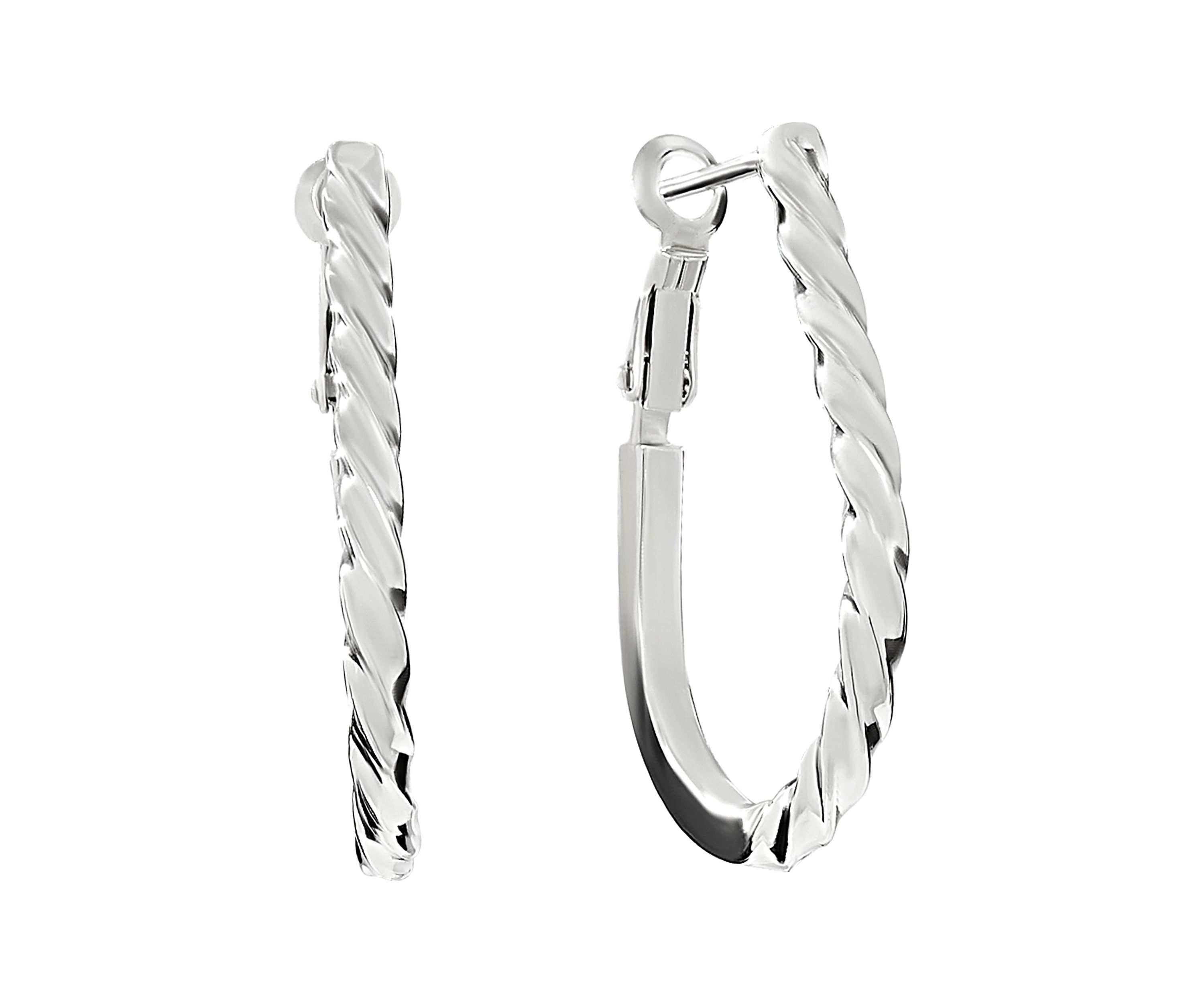 Silver Plated Oblong Twist and Flat Hoop Earrings