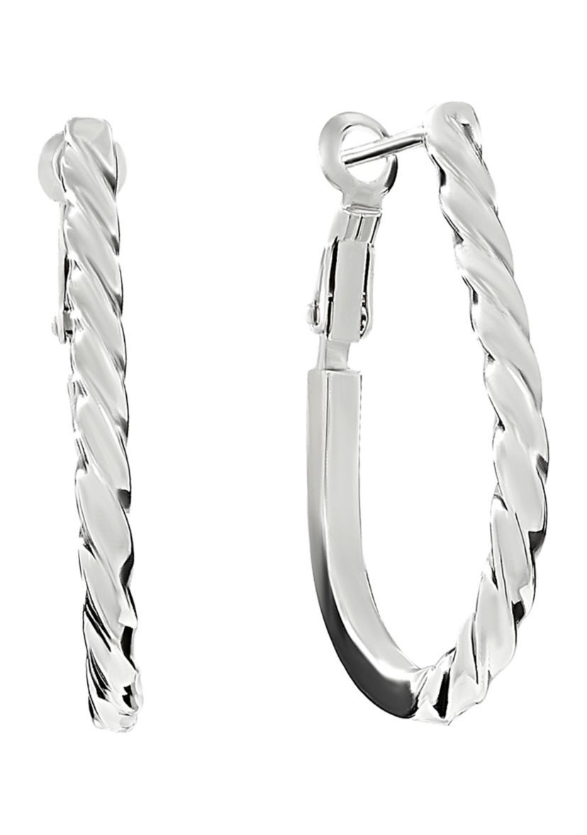 Silver Plated Oblong Twist and Flat Hoop Earrings