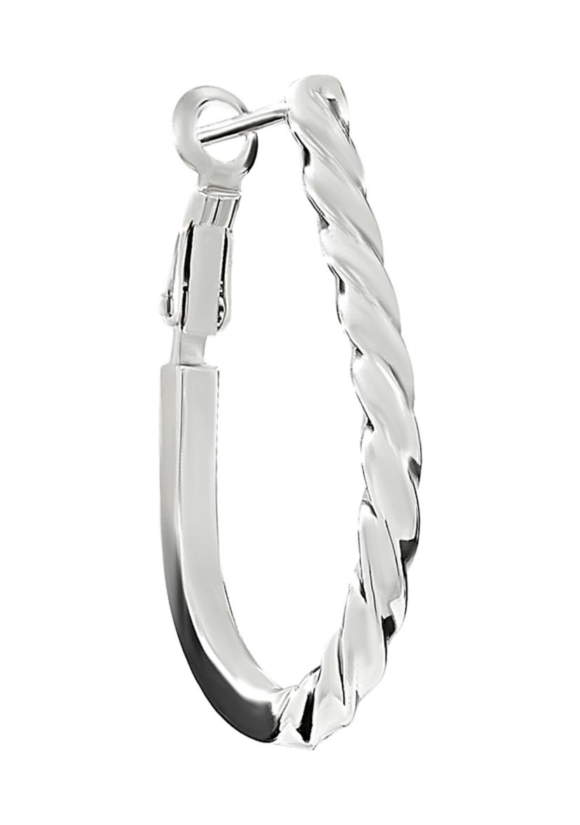 Silver Plated Oblong Twist and Flat Hoop Earrings