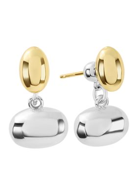 Belk Silverworks Two Tone Plated Double Oval Ball Drop Earrings