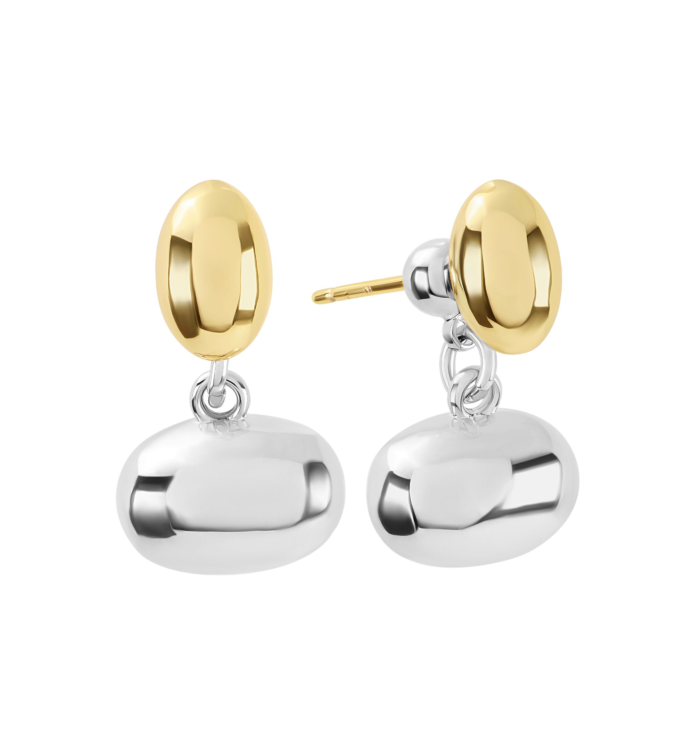 Two Tone Plated Double Oval Ball Drop Earrings