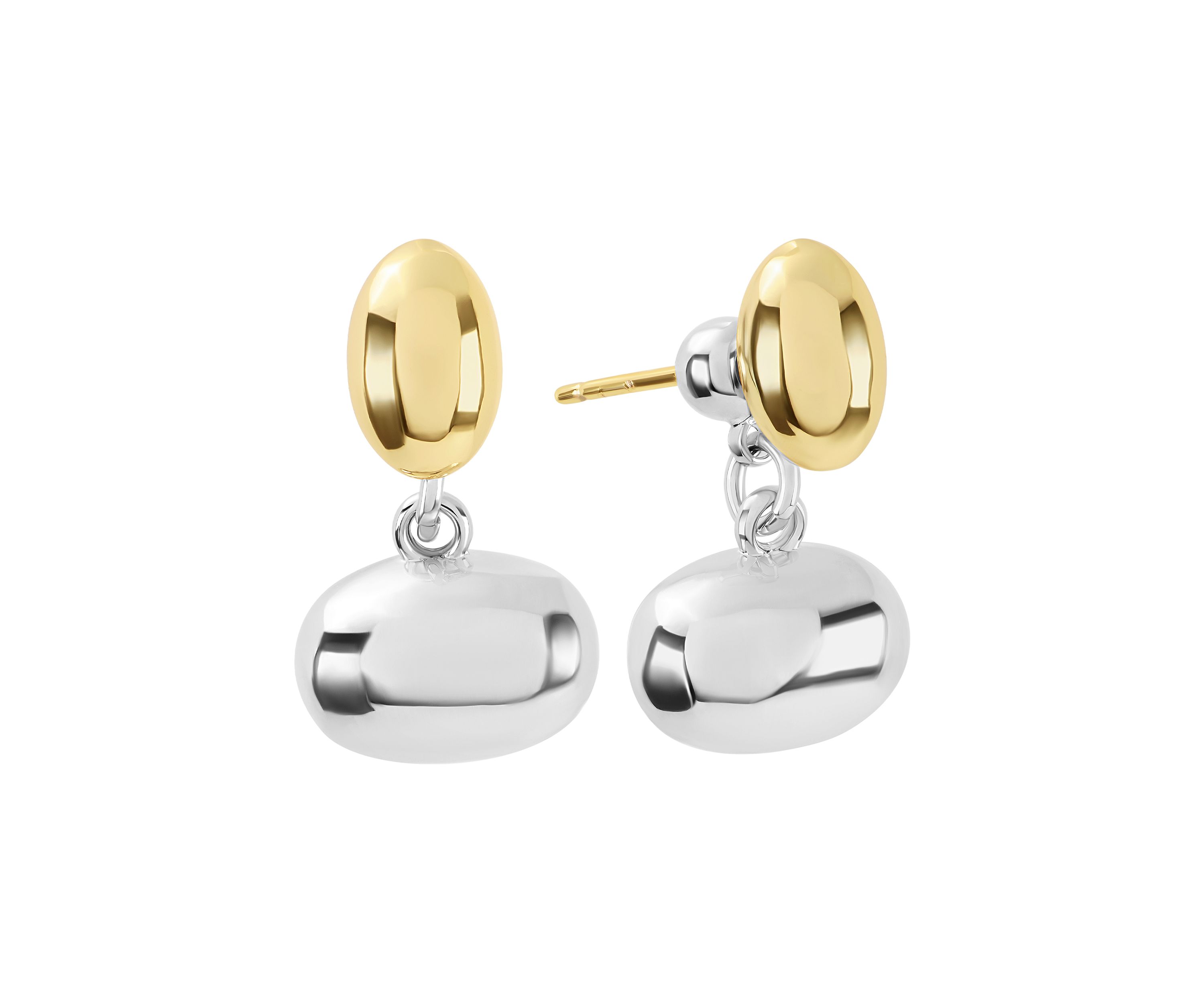 Two Tone Plated Double Oval Ball Drop Earrings