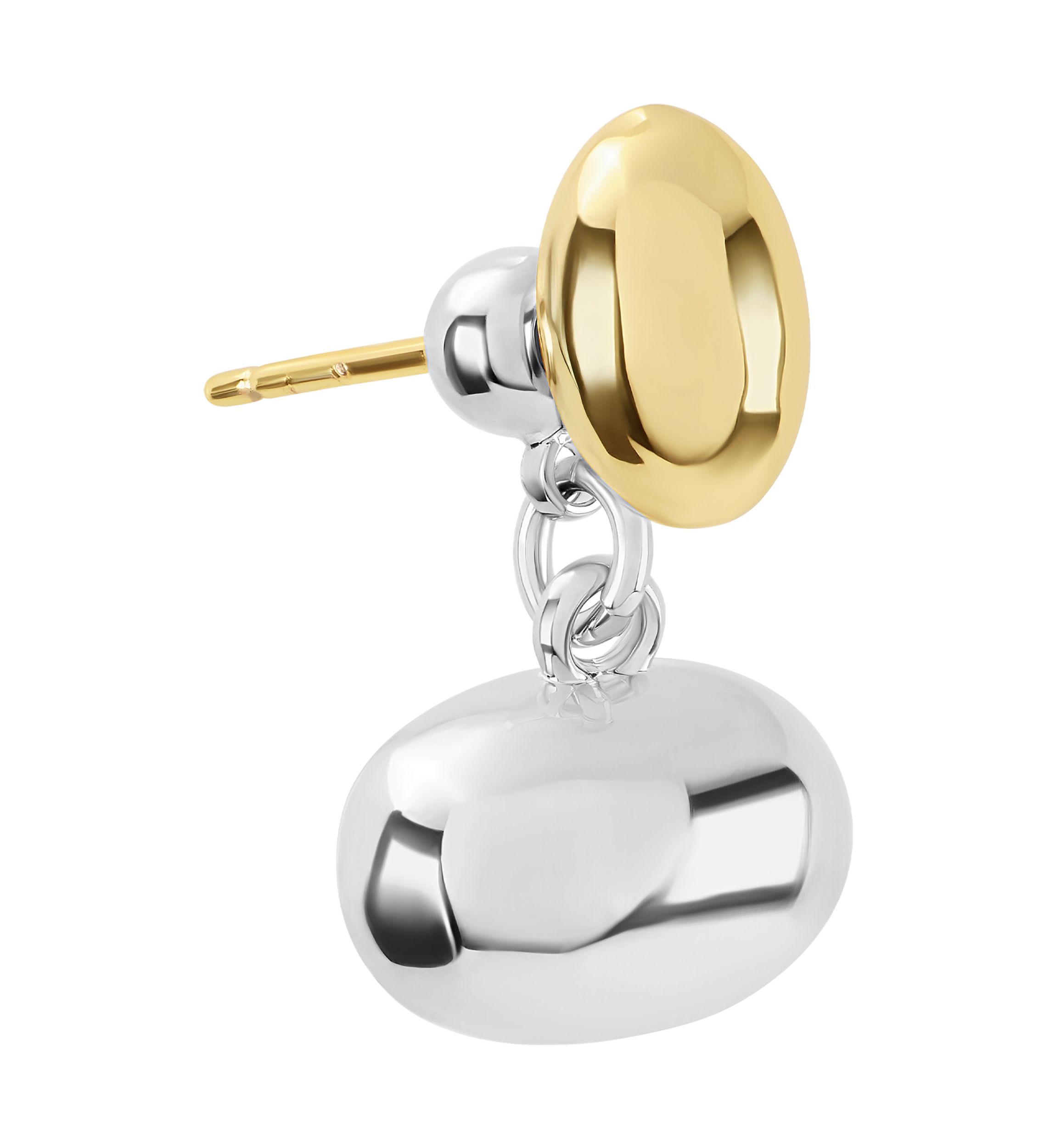 Two Tone Plated Double Oval Ball Drop Earrings