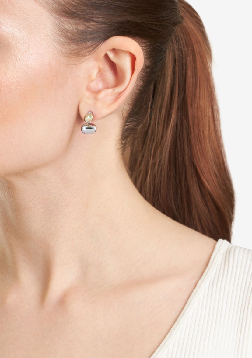 Two Tone Plated Double Oval Ball Drop Earrings