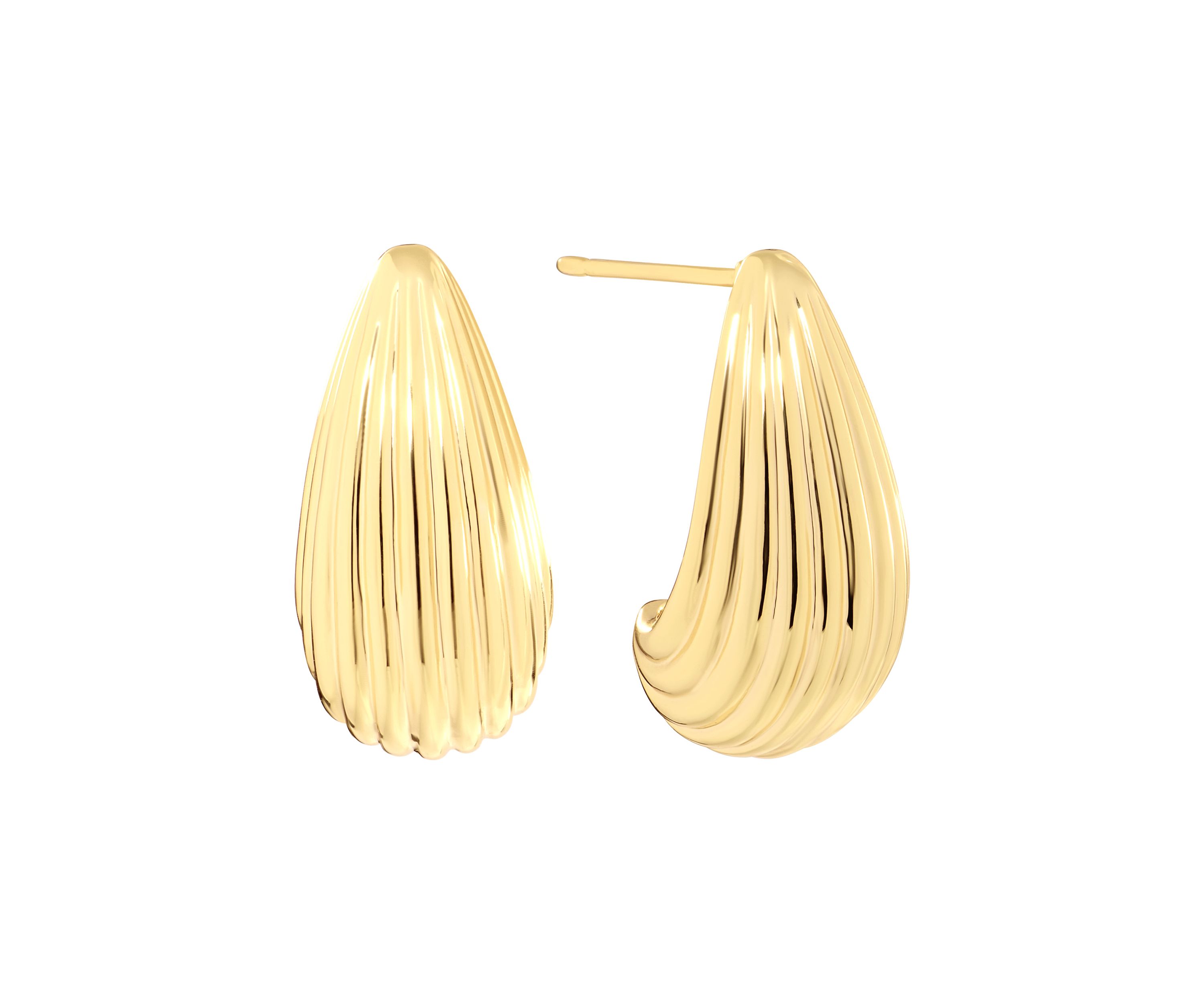 Gold Plated Fluted J Hoop Earrings
