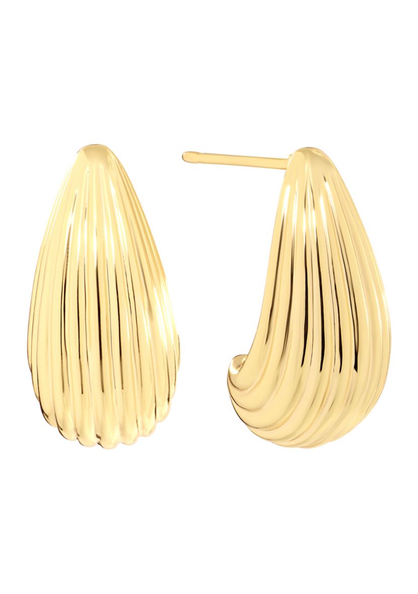 Gold Plated Fluted J Hoop Earrings