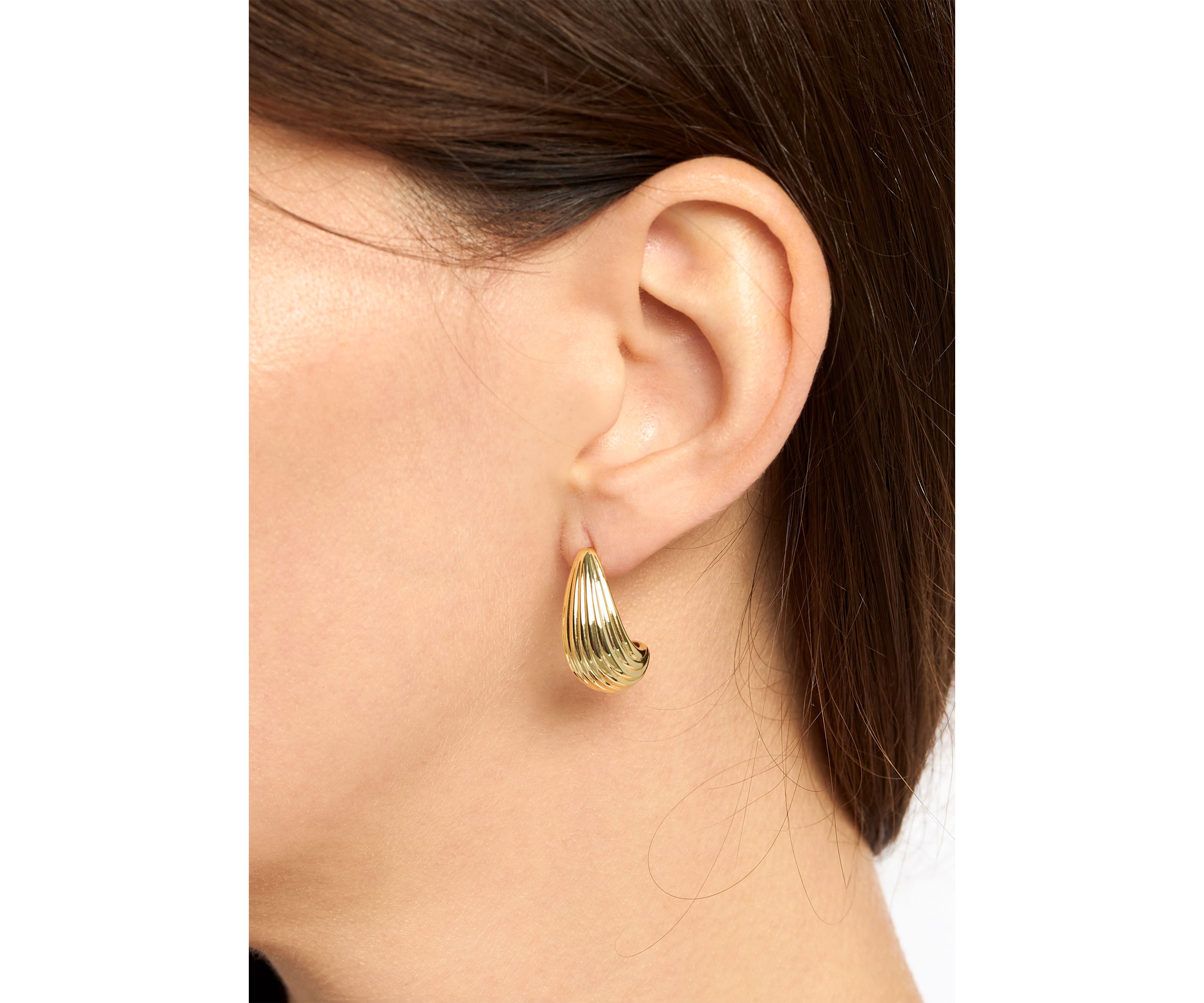 Gold Plated Fluted J Hoop Earrings