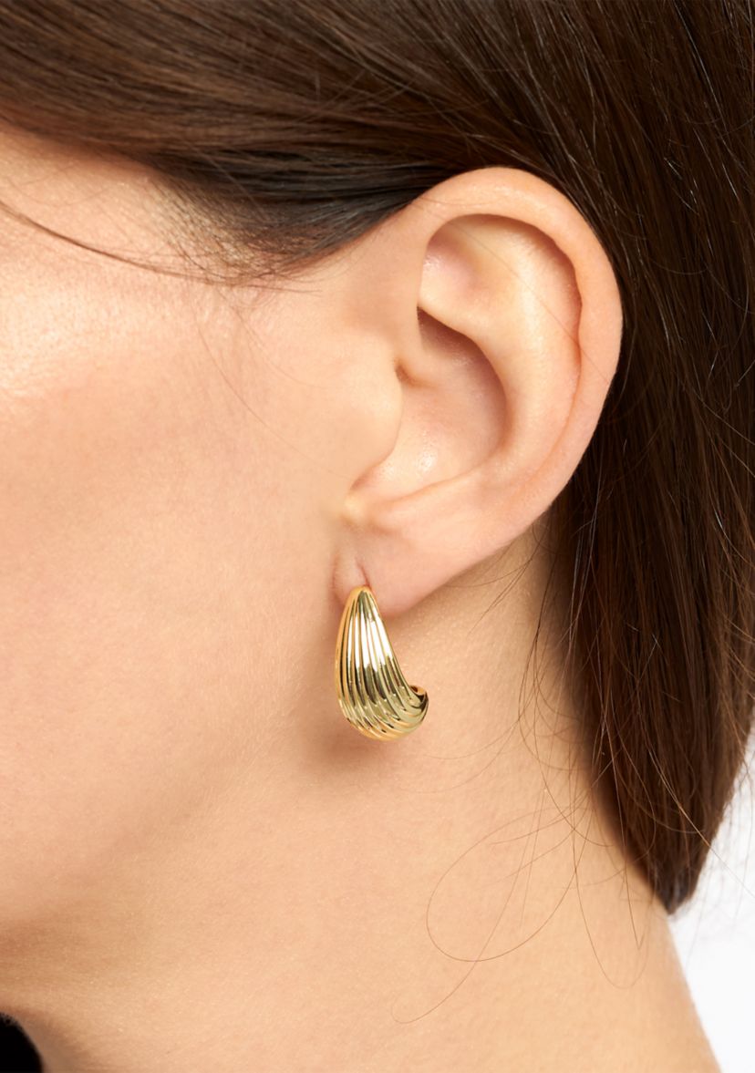 Gold Plated Fluted J Hoop Earrings