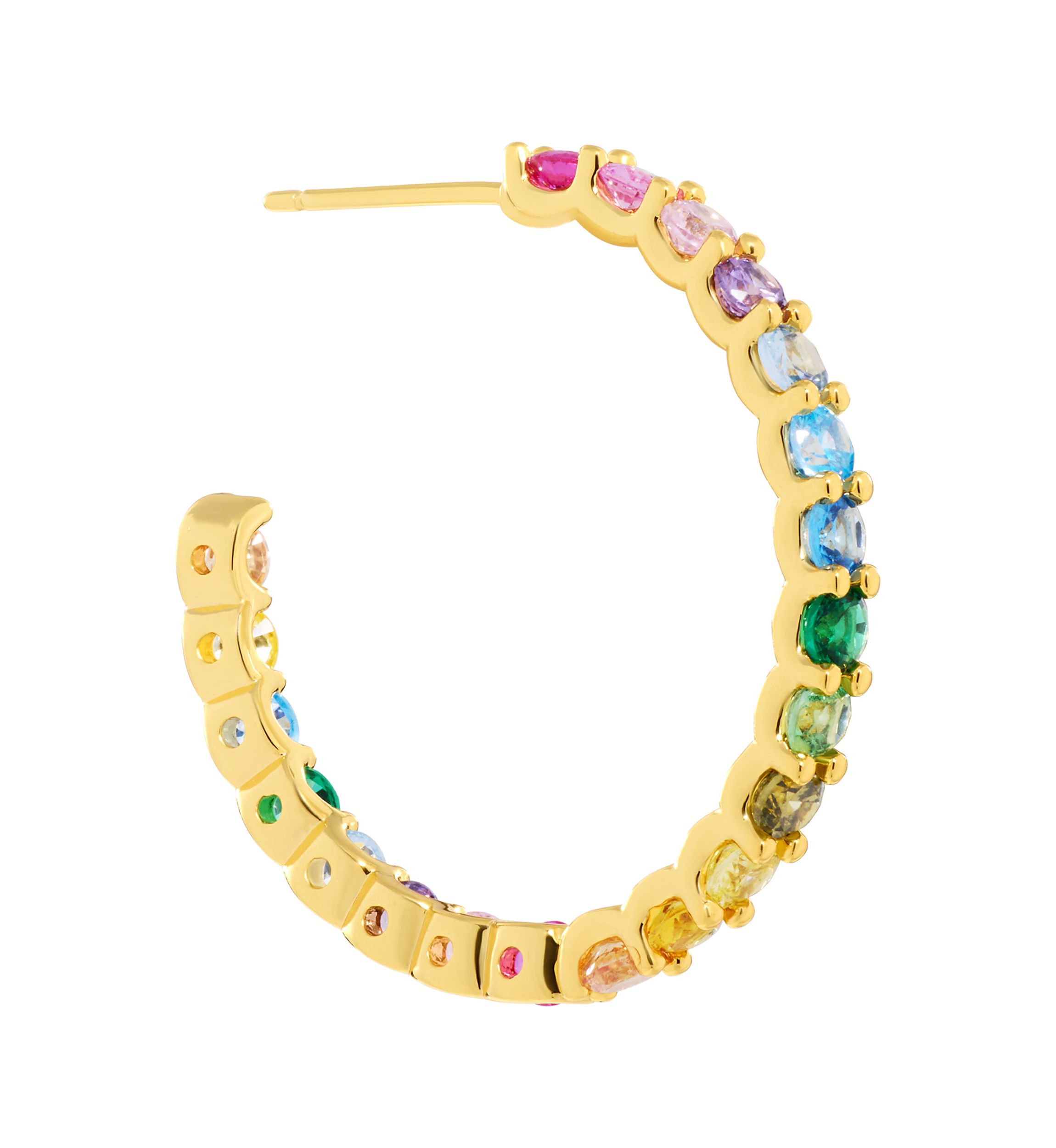Gold Plated Multi Color Round Post Hoop Earrings