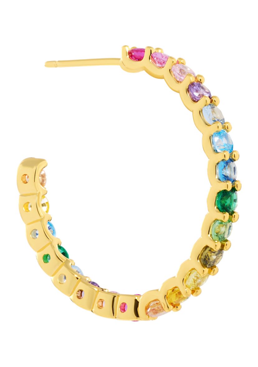 Gold Plated Multi Color Round Post Hoop Earrings