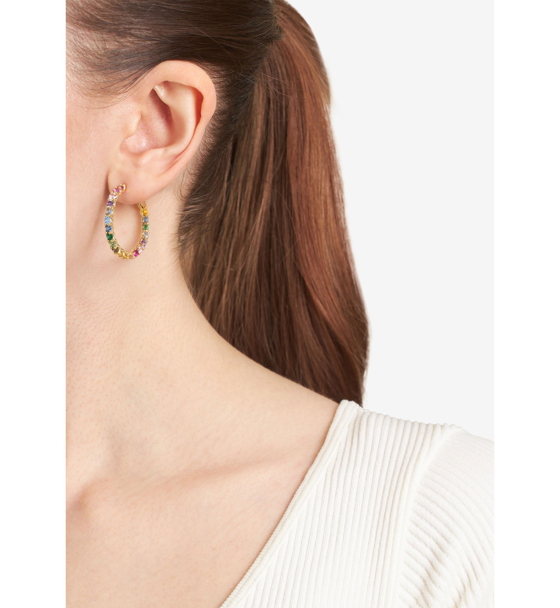 Gold Plated Multi Color Round Post Hoop Earrings